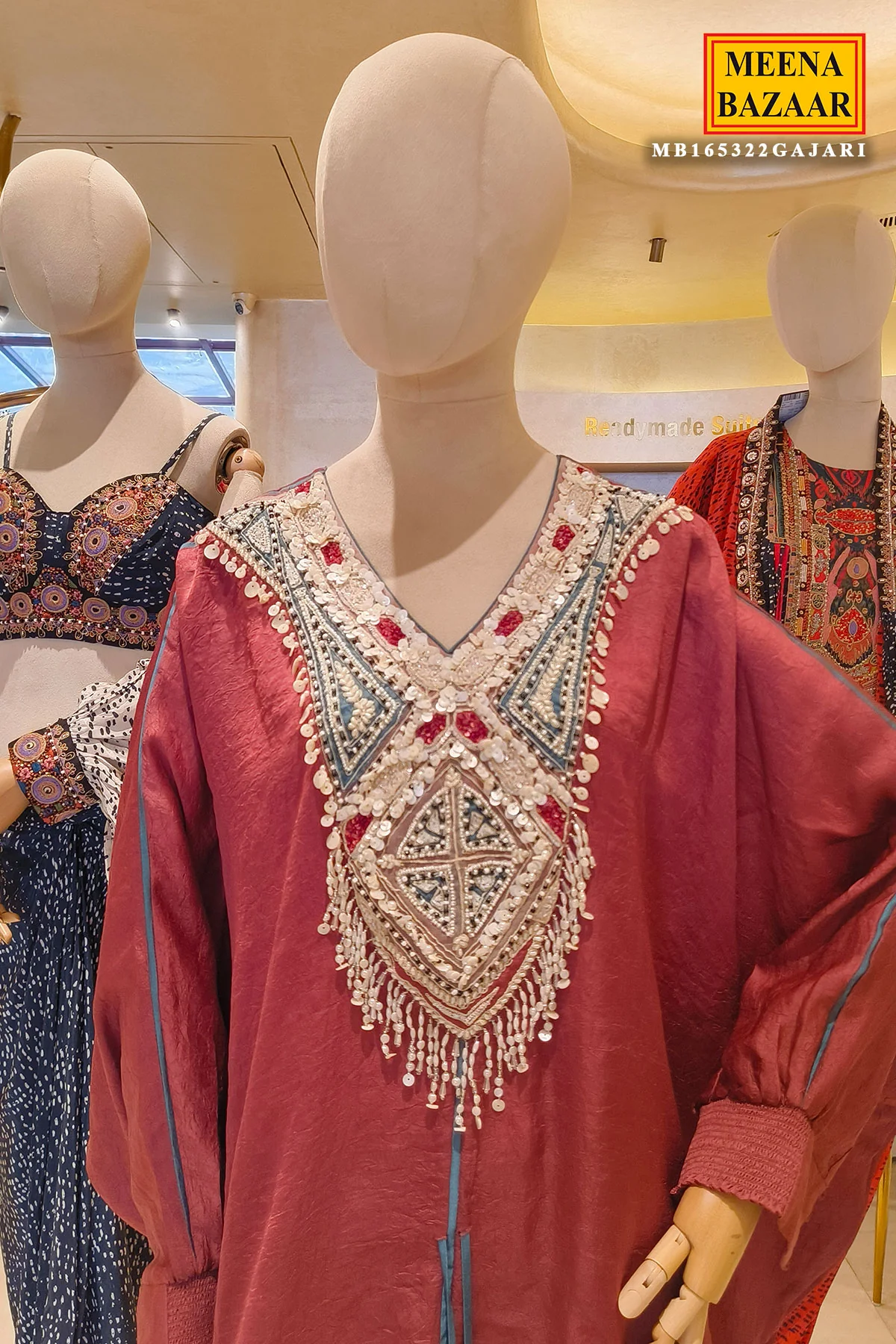 Gajari Glow – Crepe Kurti with Designer Neck EMB - Image 3