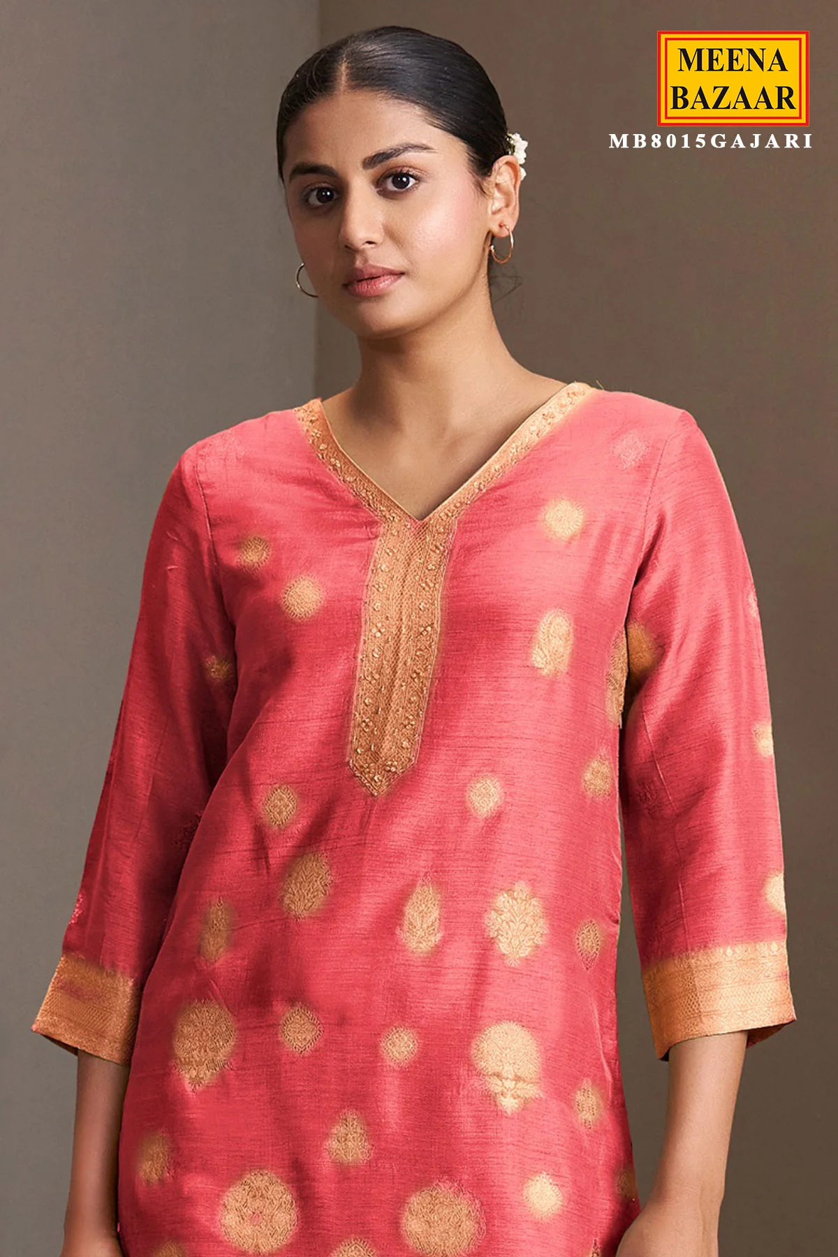 Gajari Silk Kurti with Neck Embroidery - Image 2