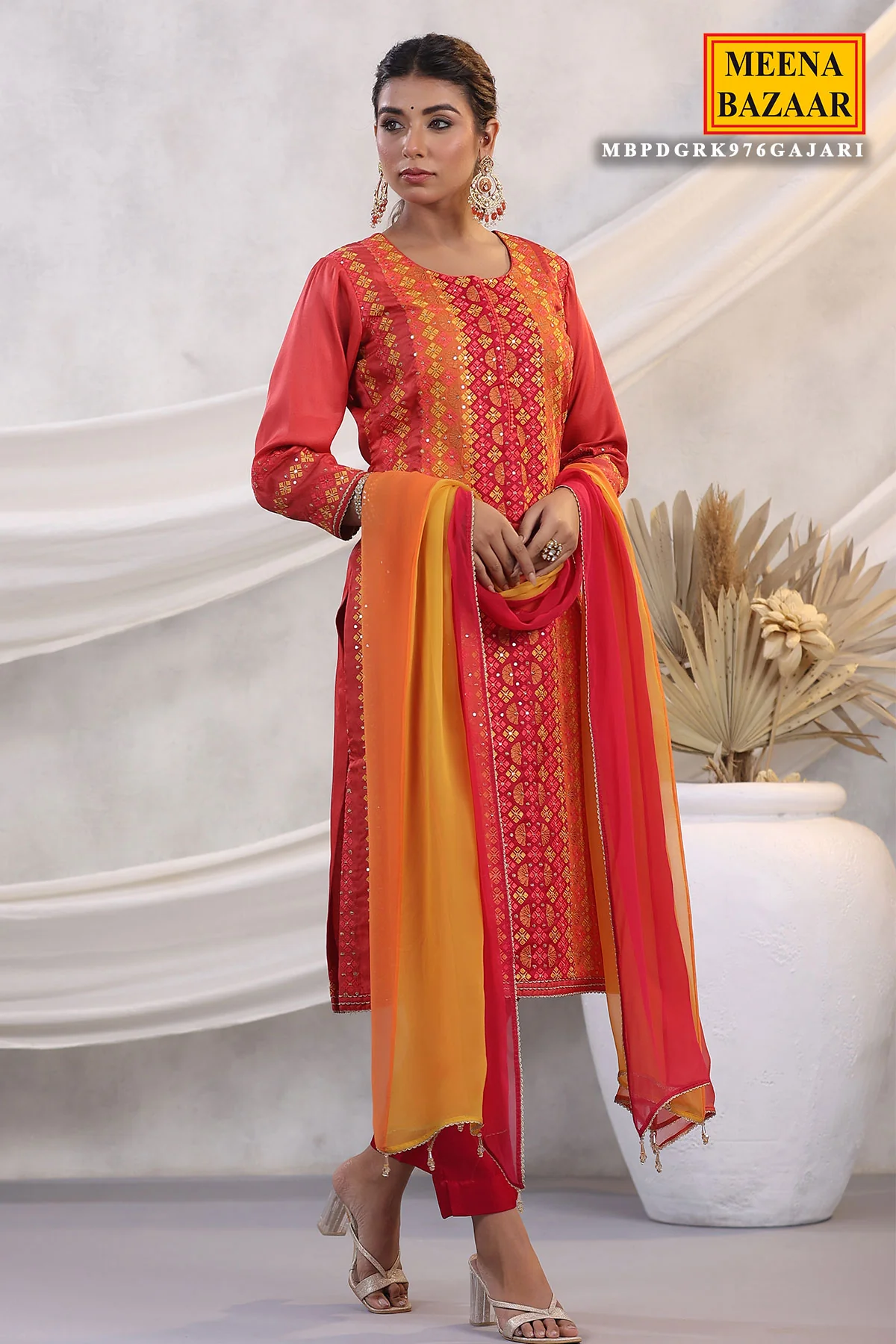 Gajari Silk Threadwork Embroidered Unstitched Suit Set - Image 2