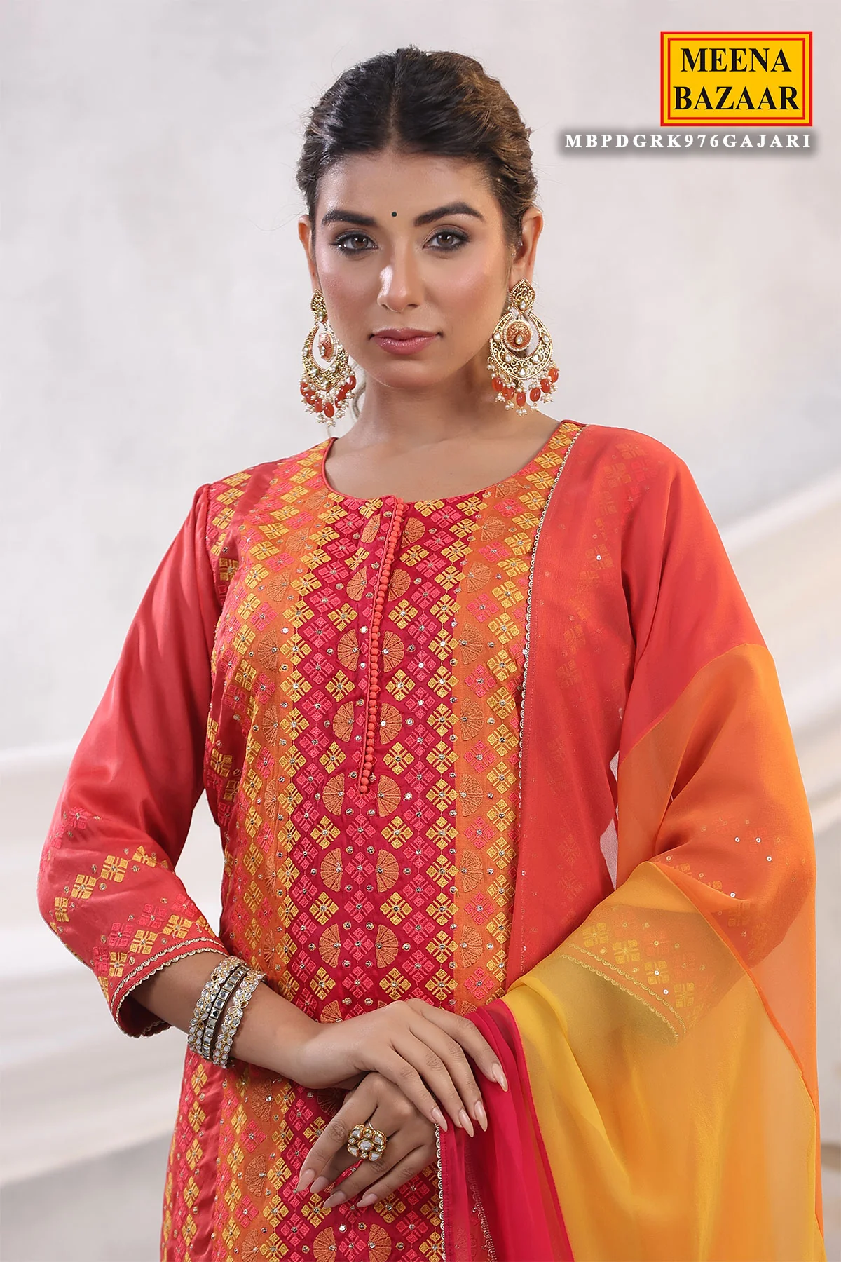 Gajari Silk Threadwork Embroidered Unstitched Suit Set - Image 3