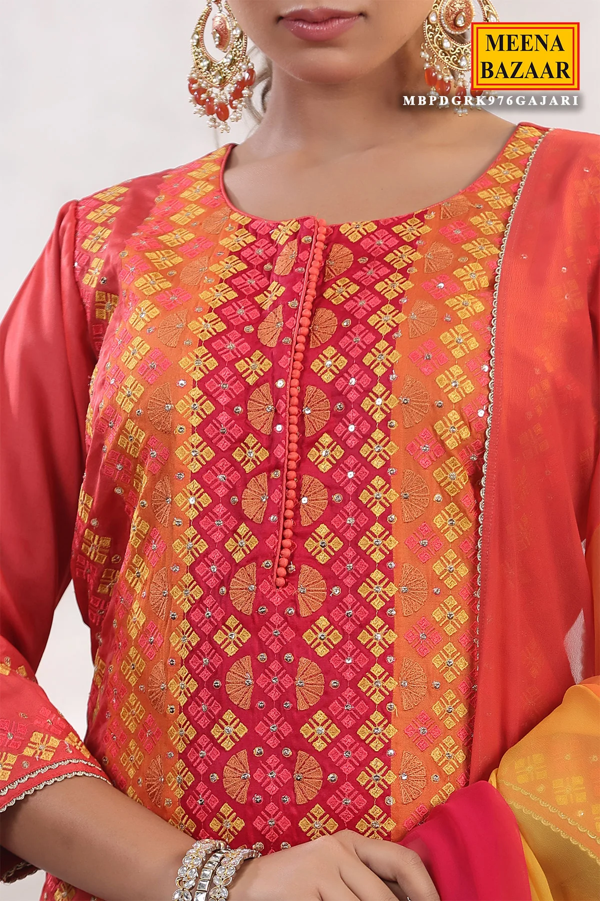 Gajari Silk Threadwork Embroidered Unstitched Suit Set - Image 4