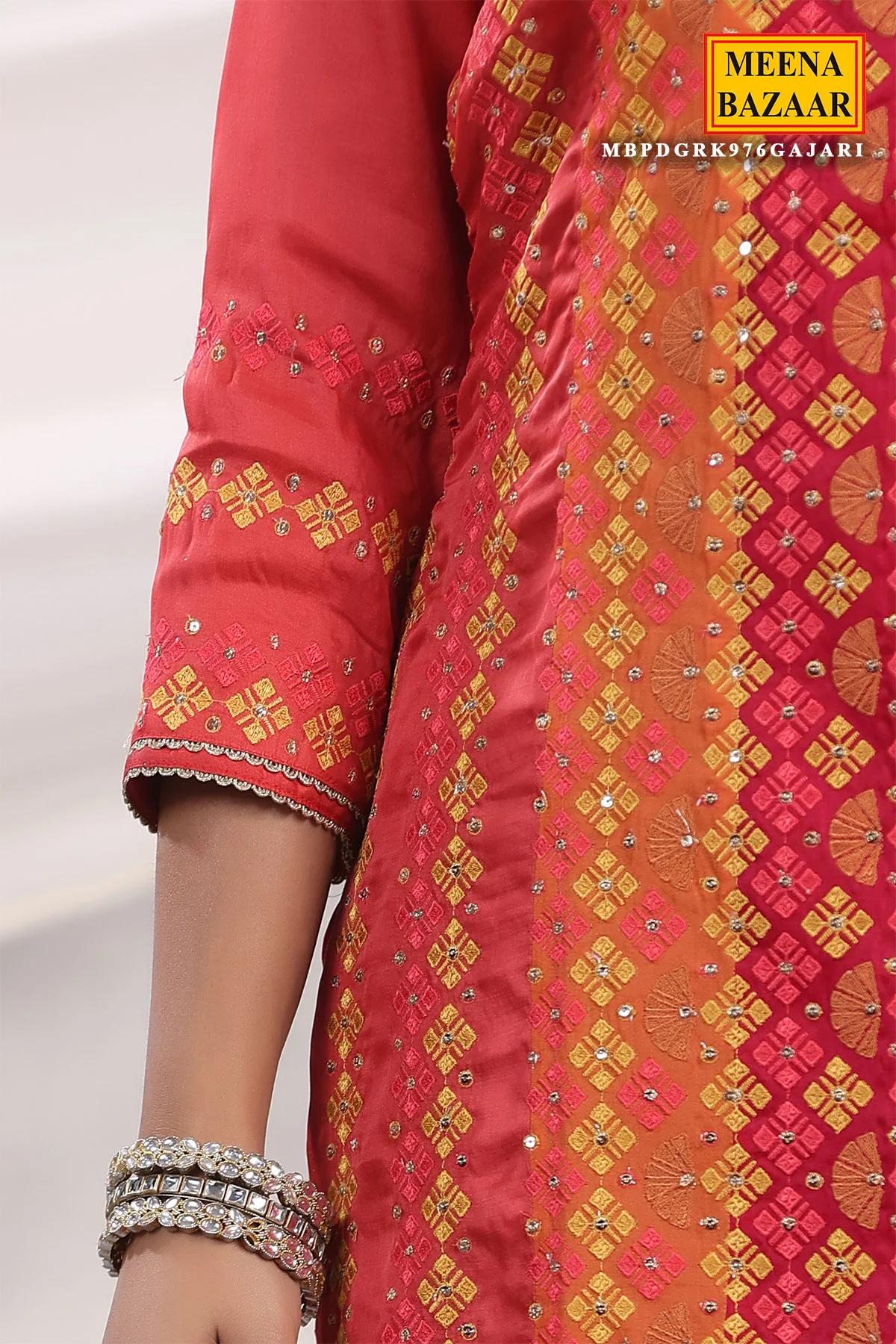 Gajari Silk Threadwork Embroidered Unstitched Suit Set - Image 5