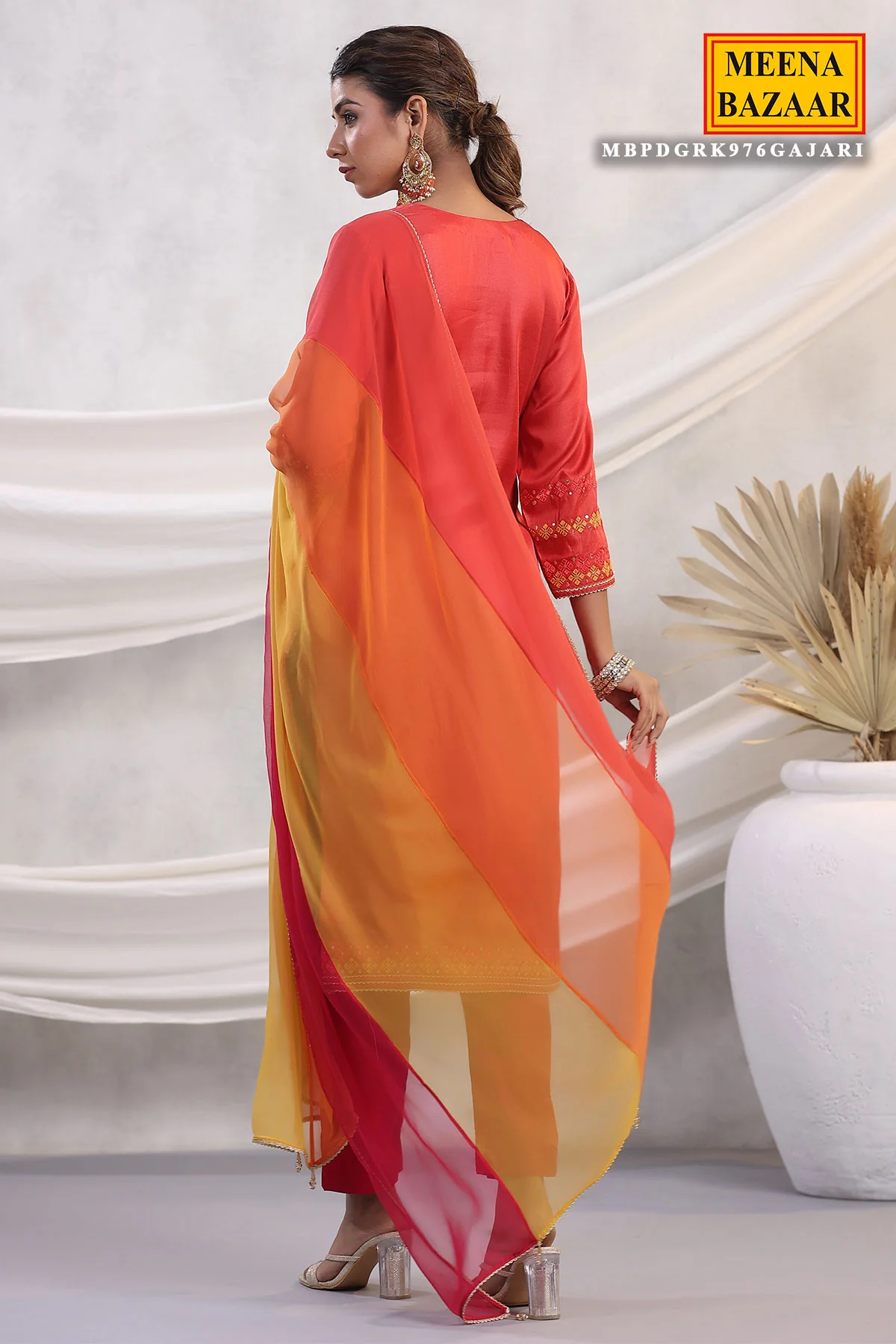 Gajari Silk Threadwork Embroidered Unstitched Suit Set - Image 6
