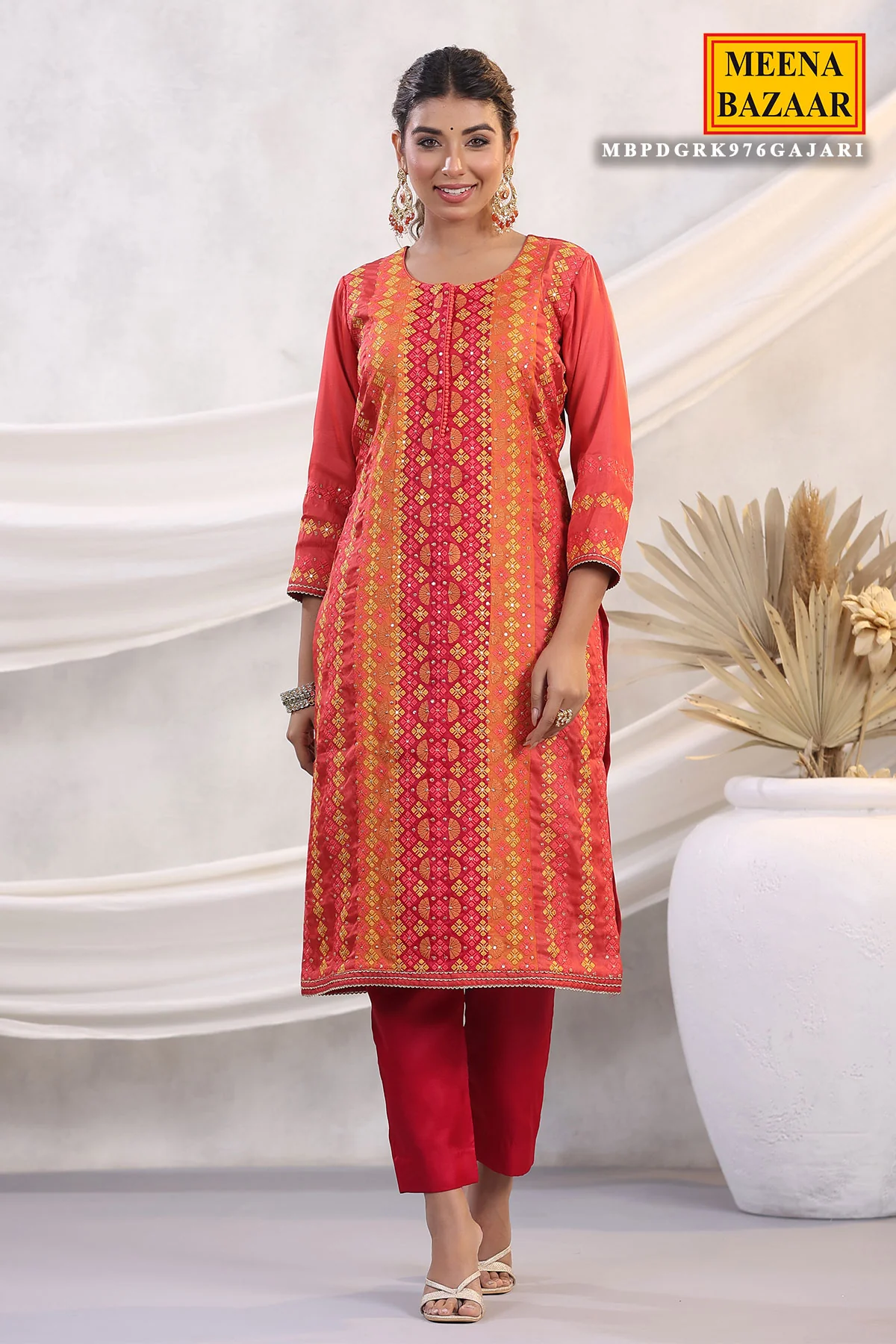 Gajari Silk Threadwork Embroidered Unstitched Suit Set - Image 7