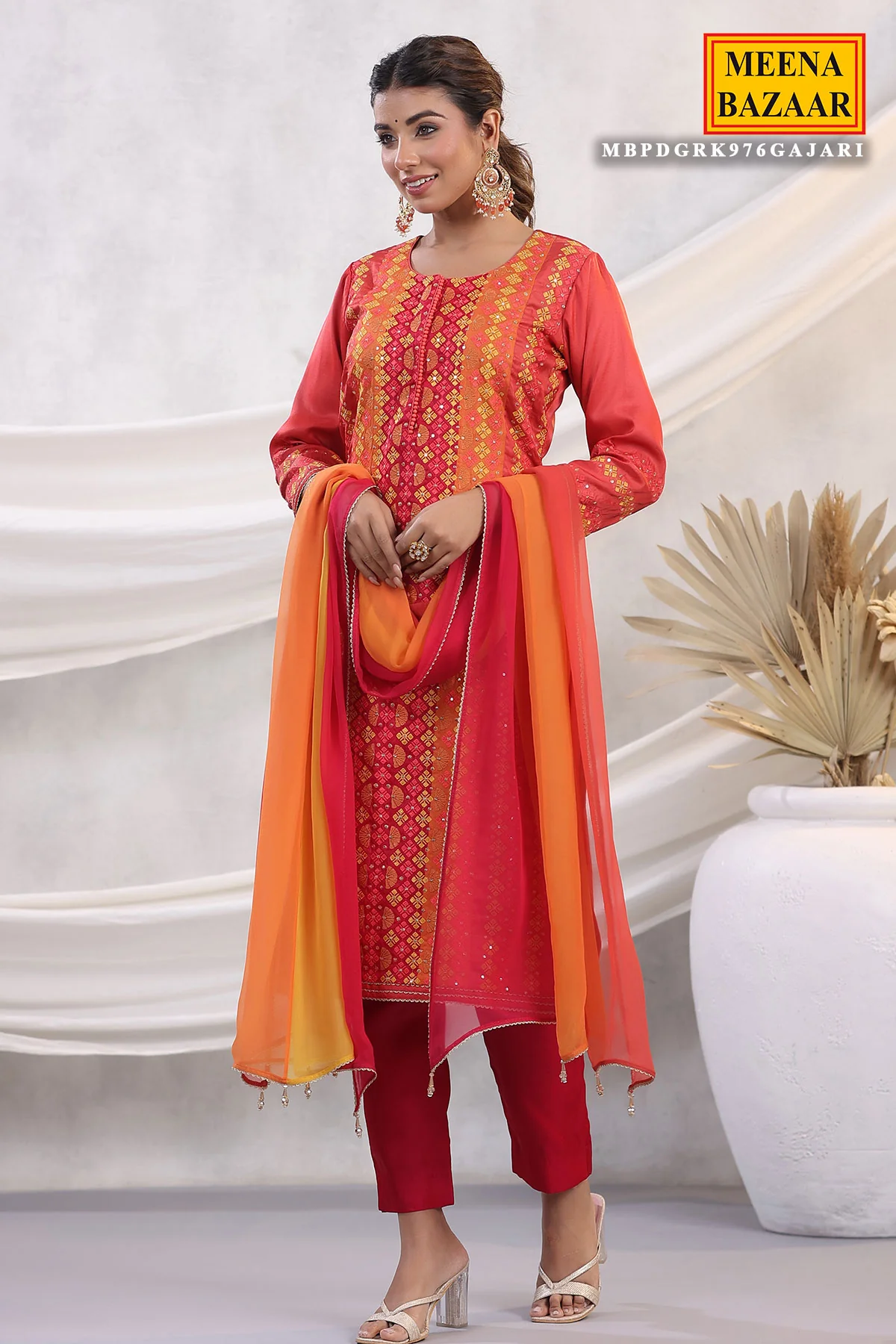Gajari Silk Threadwork Embroidered Unstitched Suit Set - Image 8