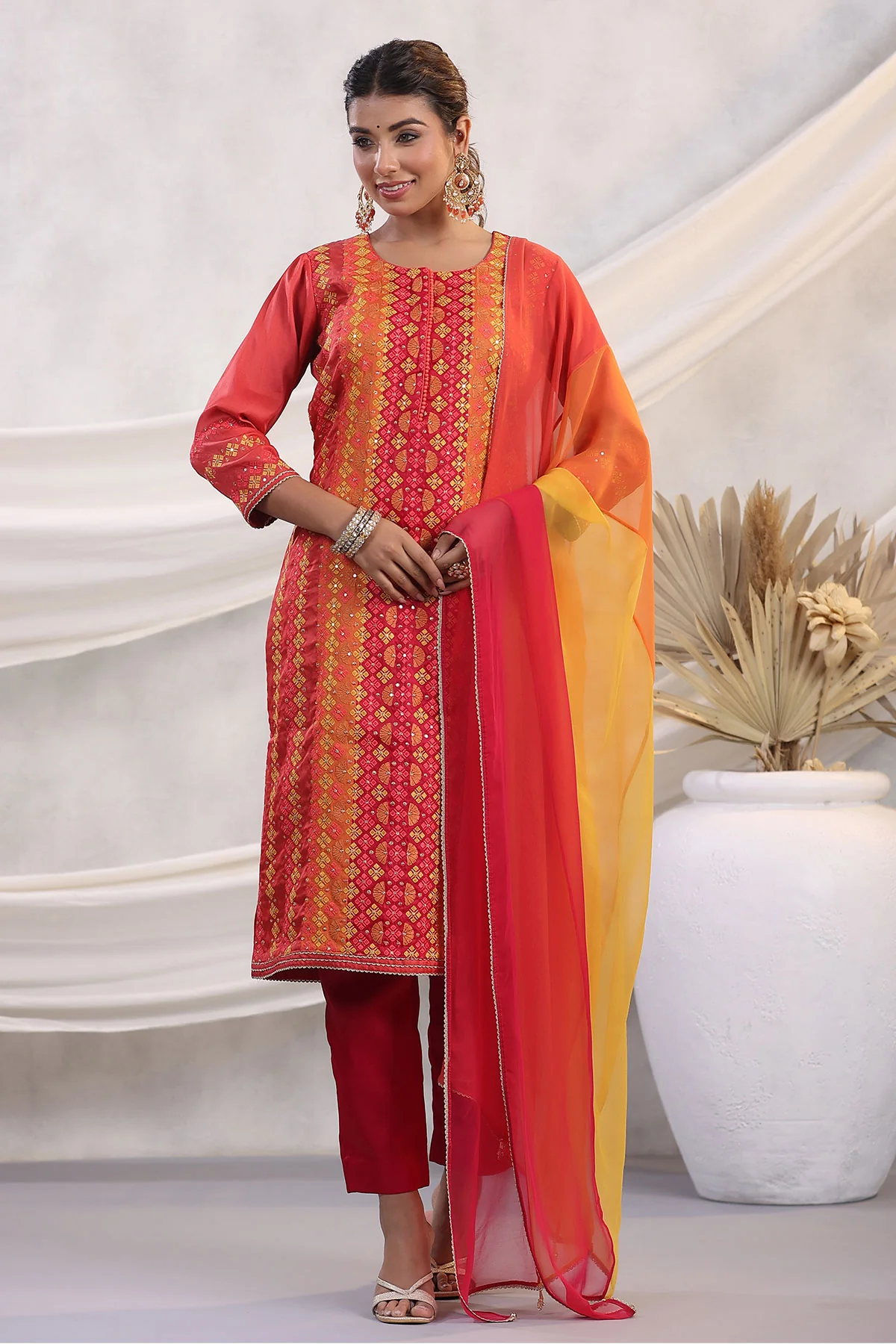 Gajari Silk Threadwork Embroidered Unstitched Suit Set - Image 9