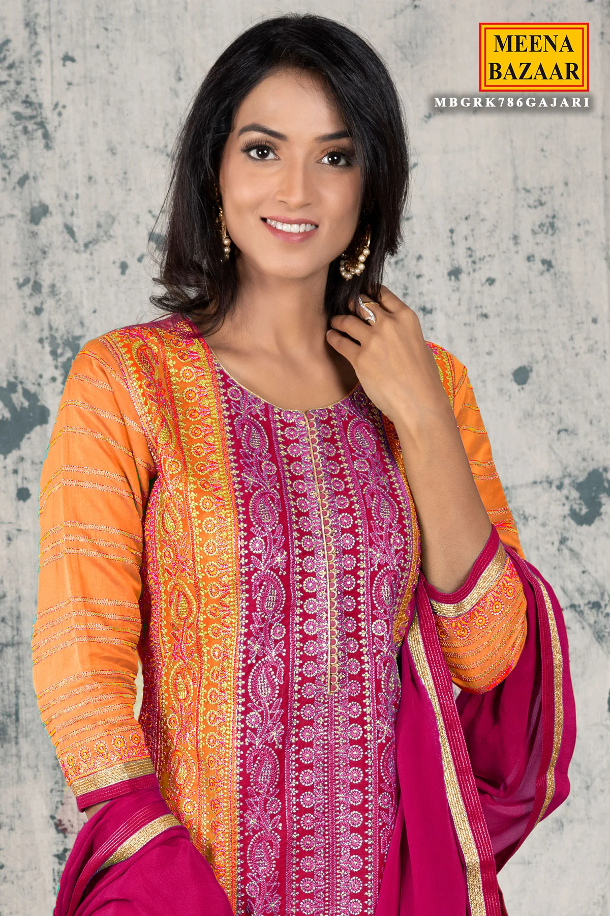 Gajari Silk Zari Embroidered Unstitched Suit - Image 2