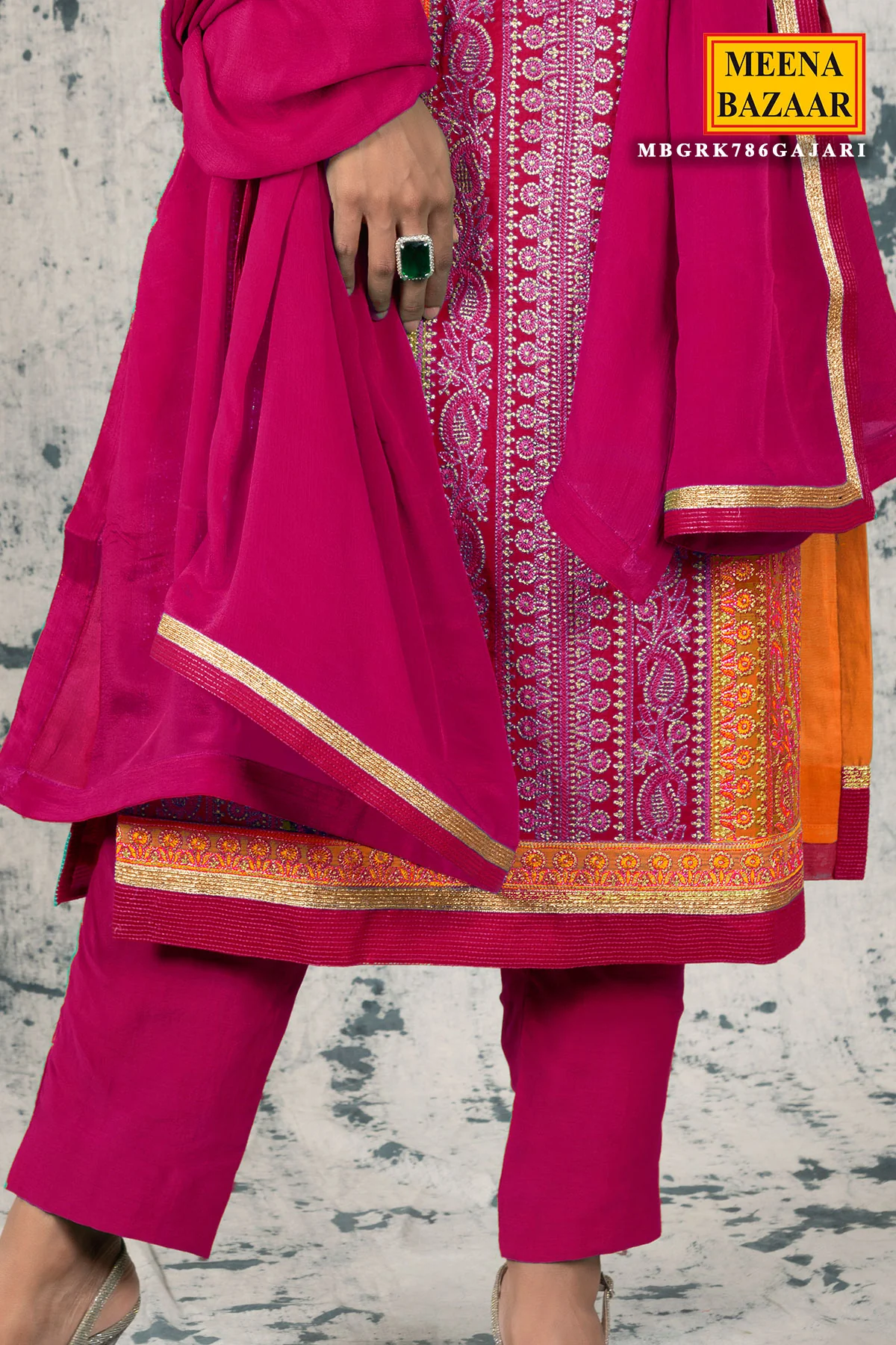 Gajari Silk Zari Embroidered Unstitched Suit - Image 3