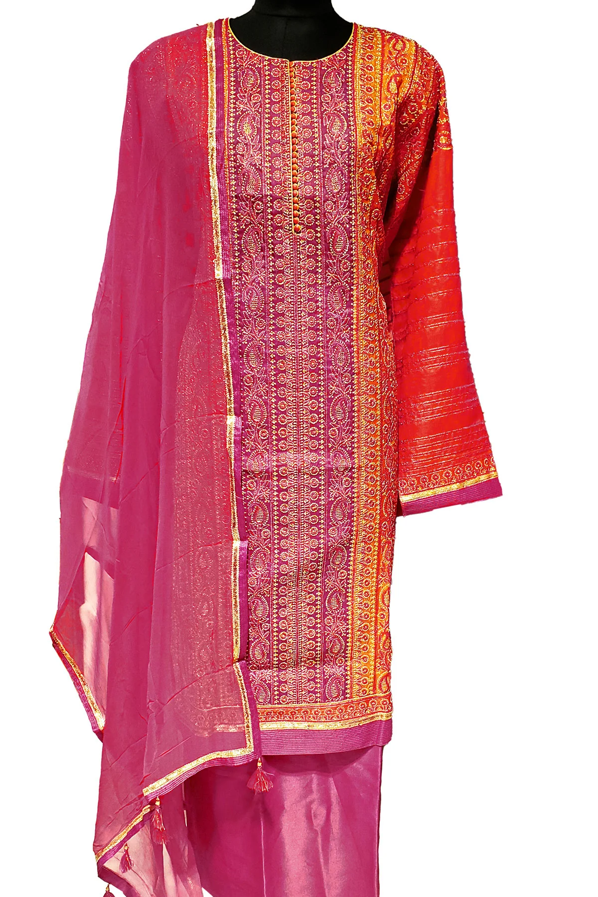 Gajari Silk Zari Embroidered Unstitched Suit - Image 4