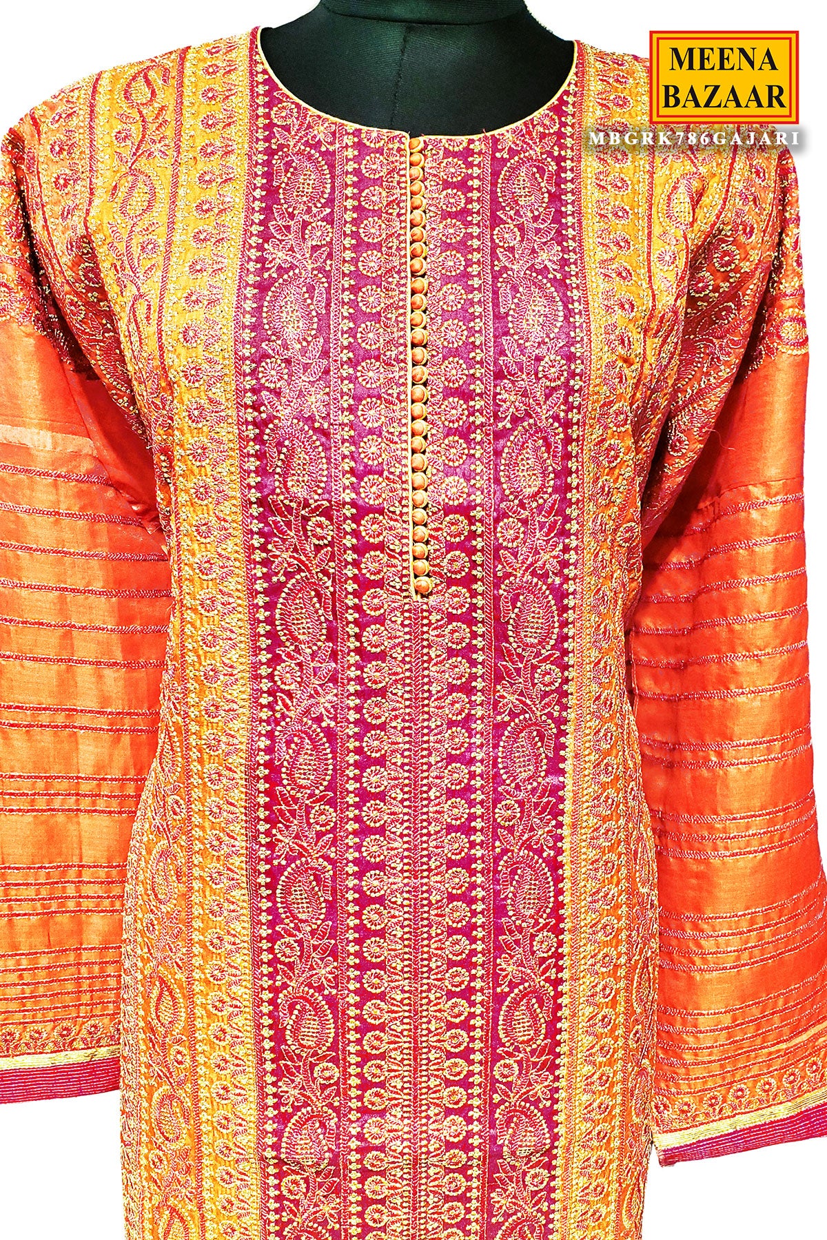 Gajari Silk Zari Embroidered Unstitched Suit - Image 5