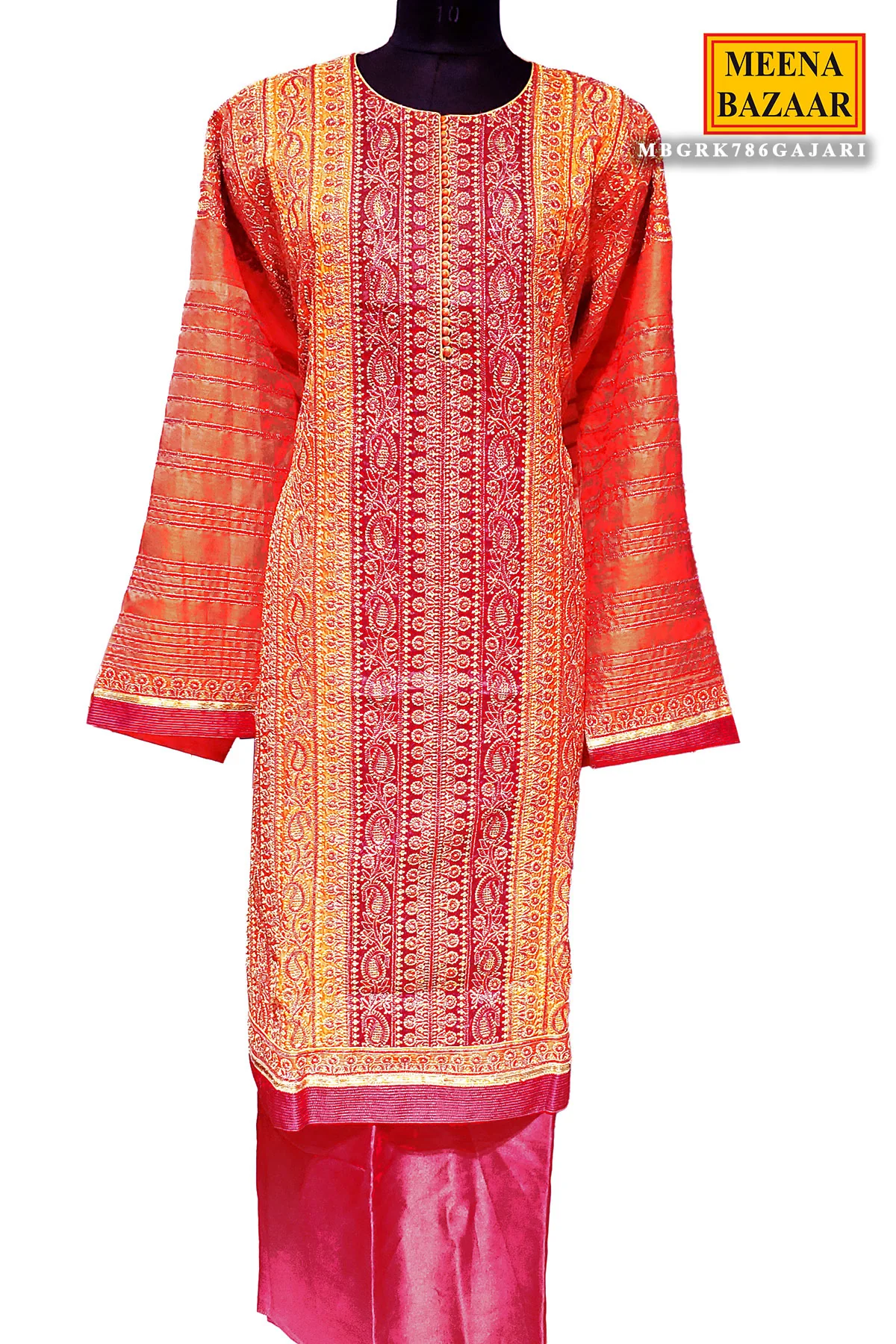 Gajari Silk Zari Embroidered Unstitched Suit - Image 6