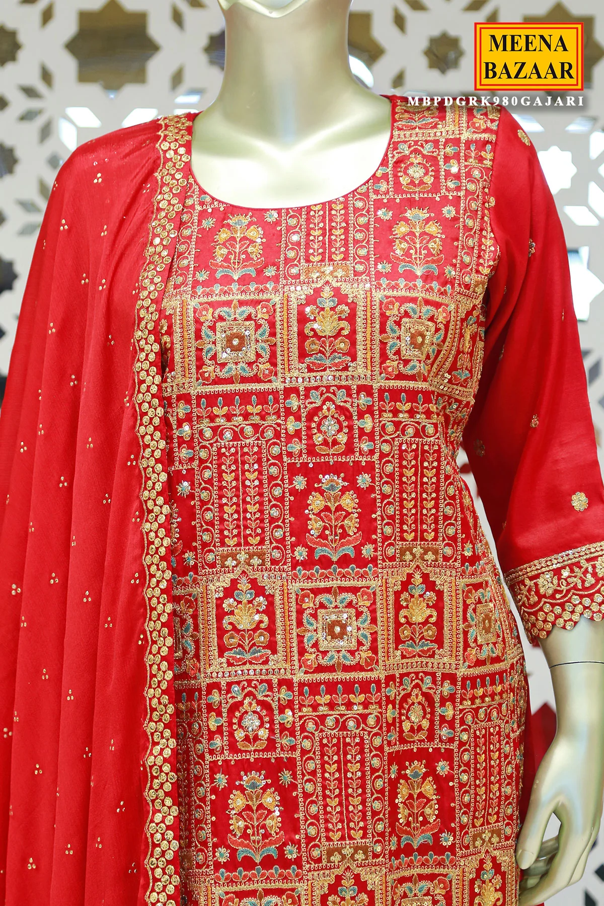Gajari Tussar Silk Sequin Embroidered Unstitched Suit - Image 2