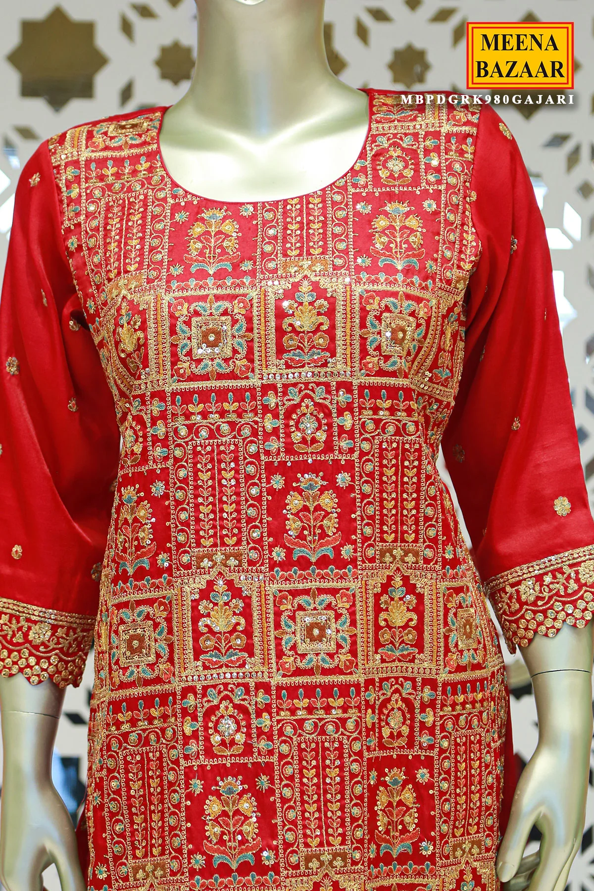 Gajari Tussar Silk Sequin Embroidered Unstitched Suit - Image 3
