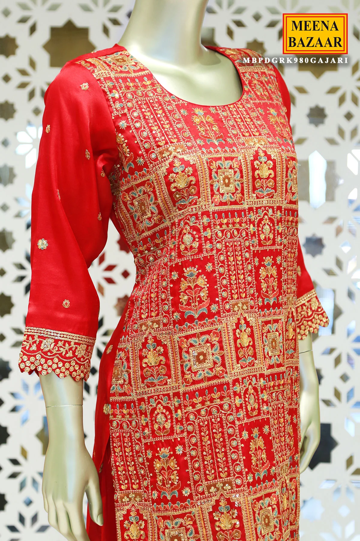Gajari Tussar Silk Sequin Embroidered Unstitched Suit - Image 4