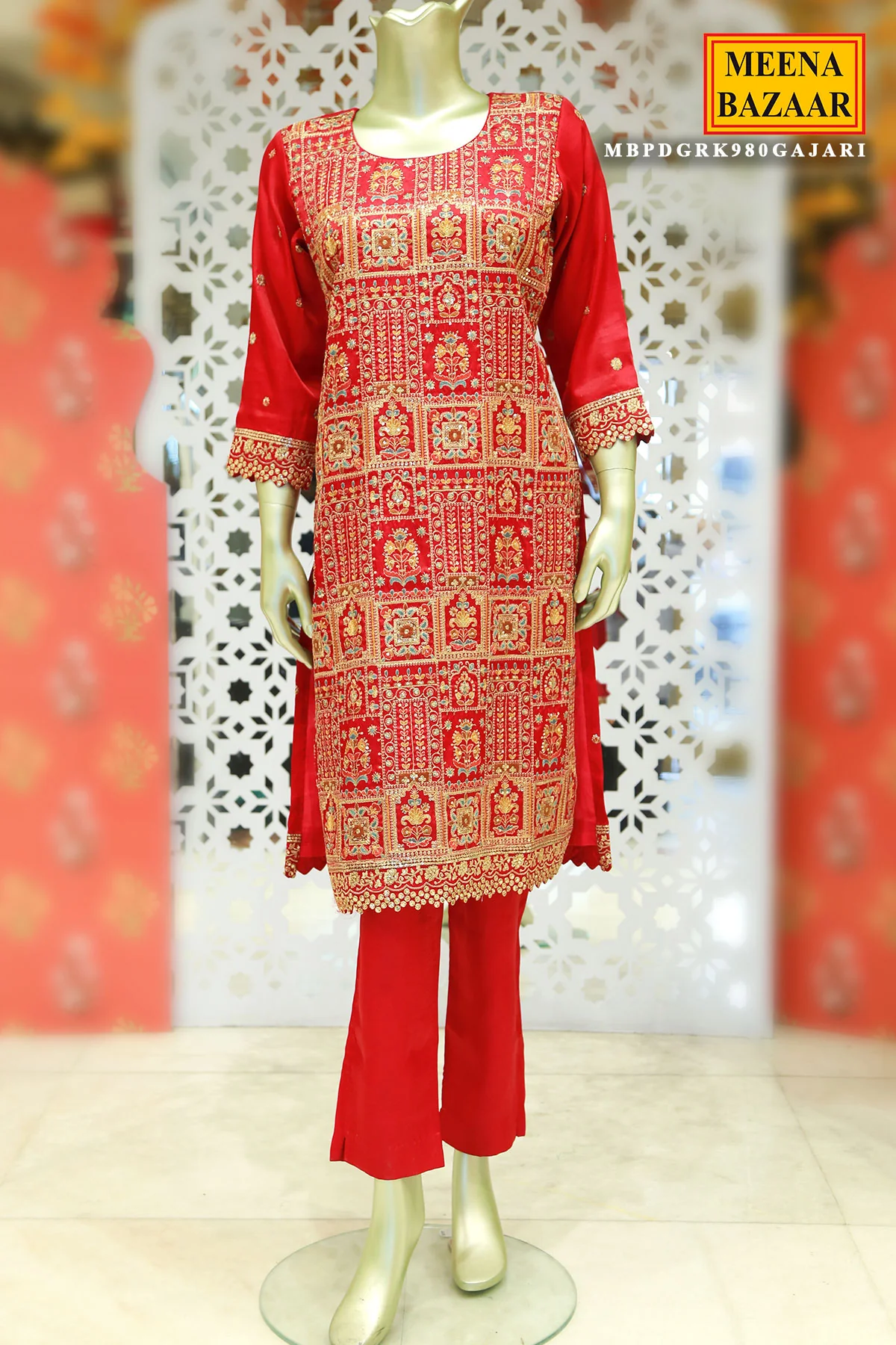 Gajari Tussar Silk Sequin Embroidered Unstitched Suit - Image 5