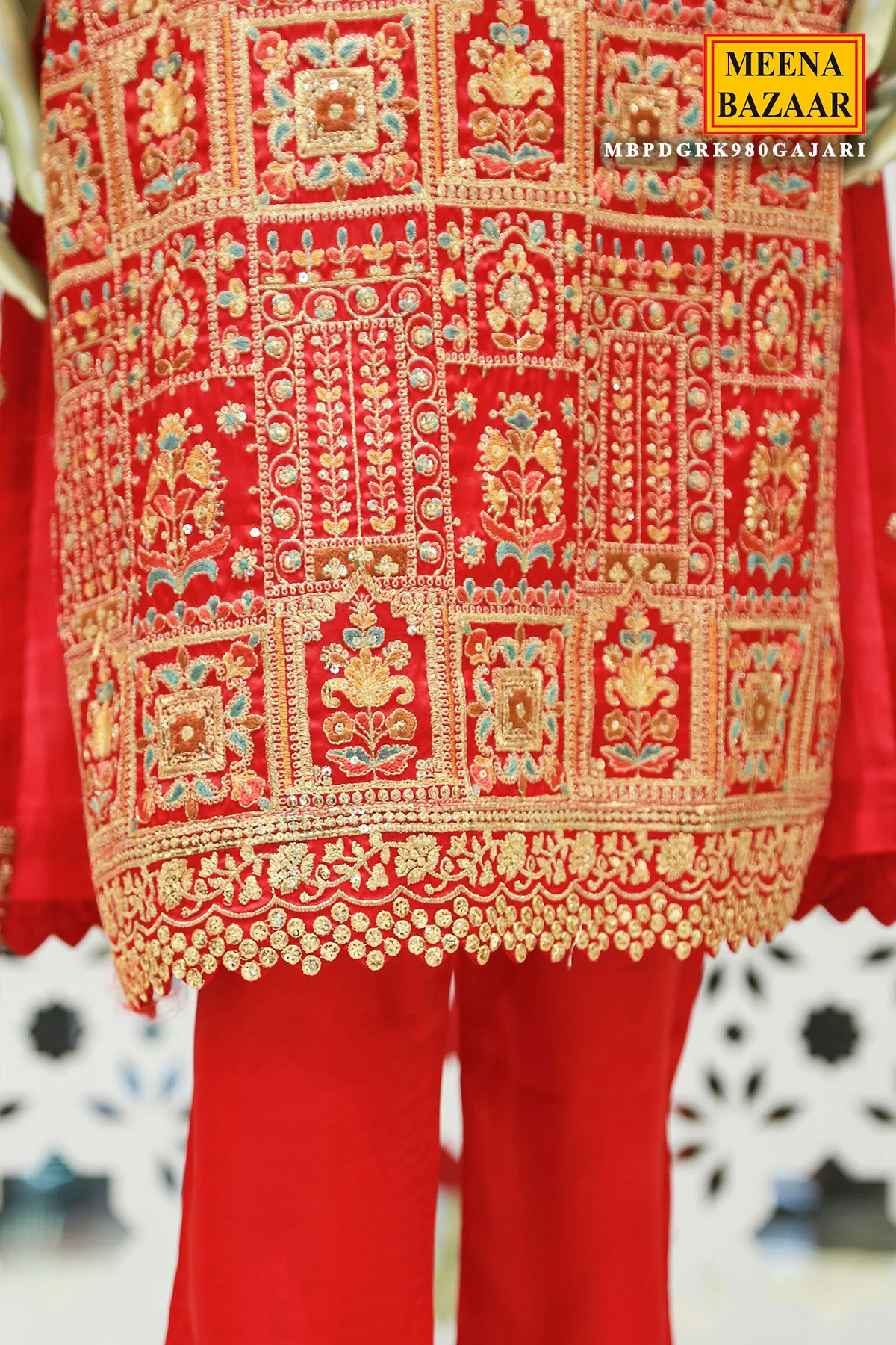 Gajari Tussar Silk Sequin Embroidered Unstitched Suit - Image 6