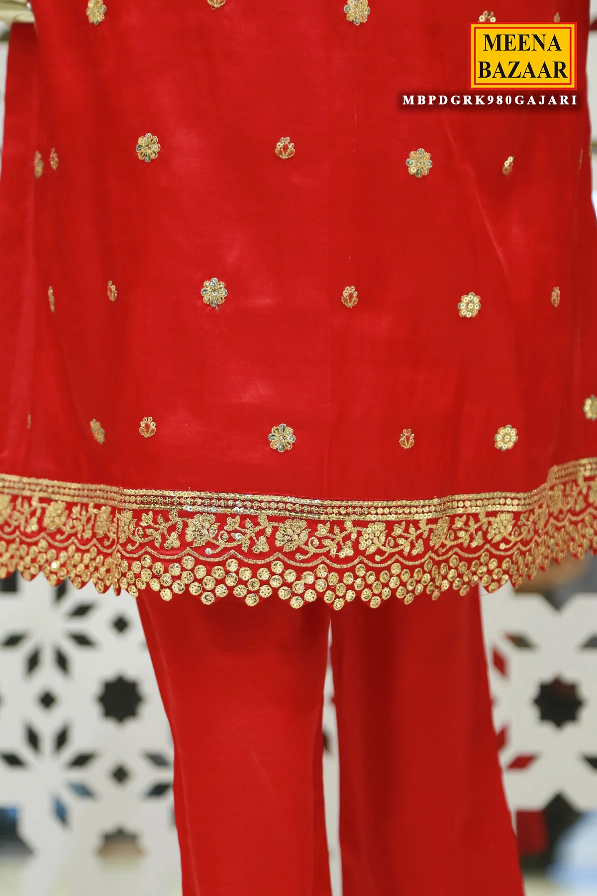 Gajari Tussar Silk Sequin Embroidered Unstitched Suit - Image 7