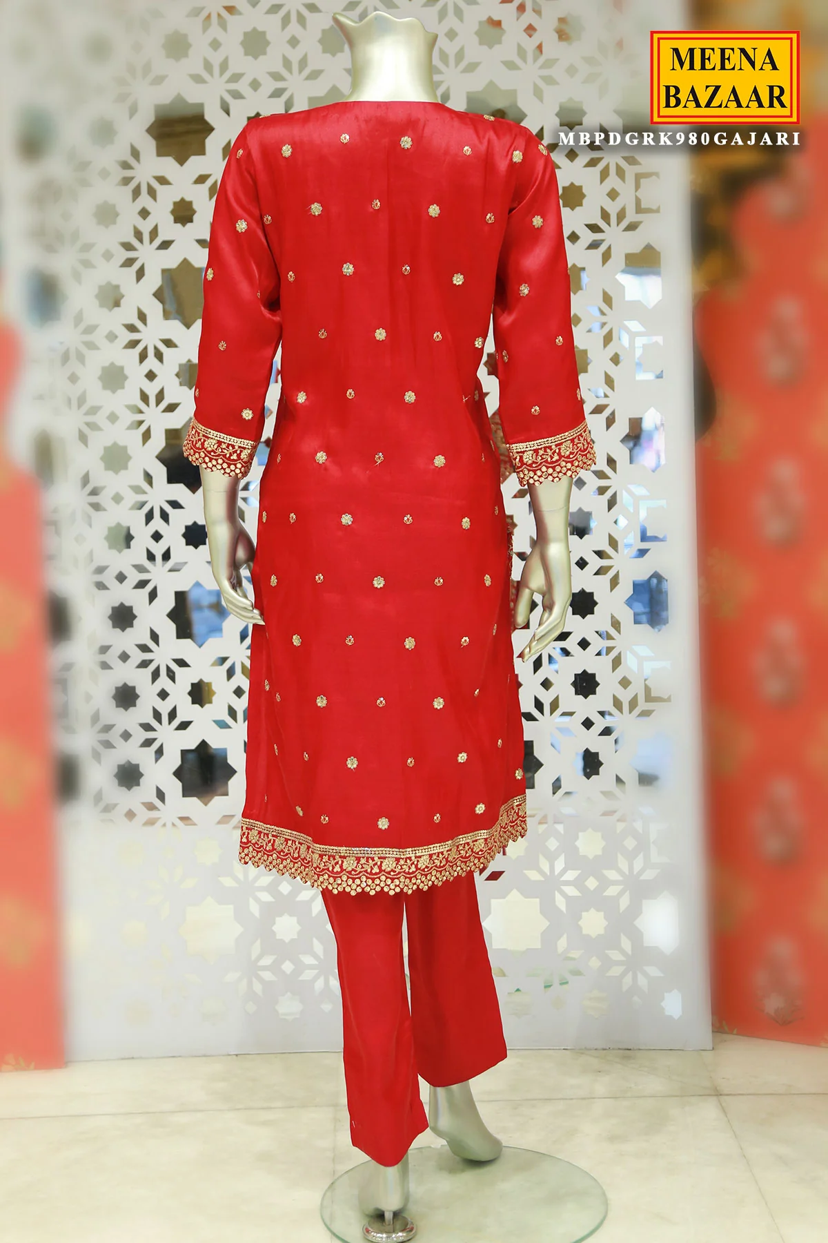 Gajari Tussar Silk Sequin Embroidered Unstitched Suit - Image 8