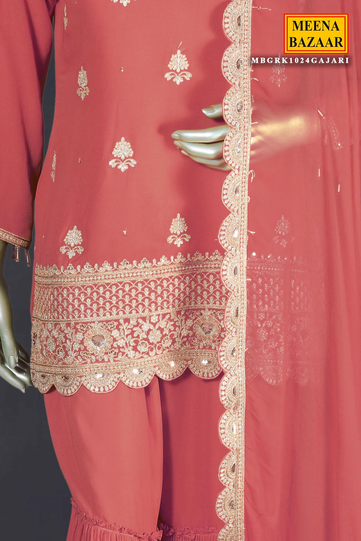 Gajari Zari Sequin Embroidered Georgette Gharara Suit Set - Image 10