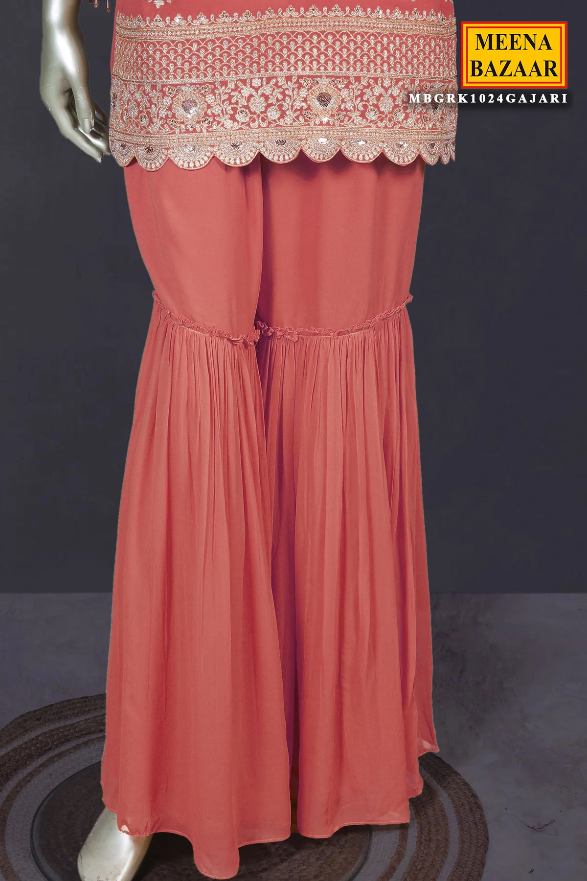 Gajari Zari Sequin Embroidered Georgette Gharara Suit Set - Image 12