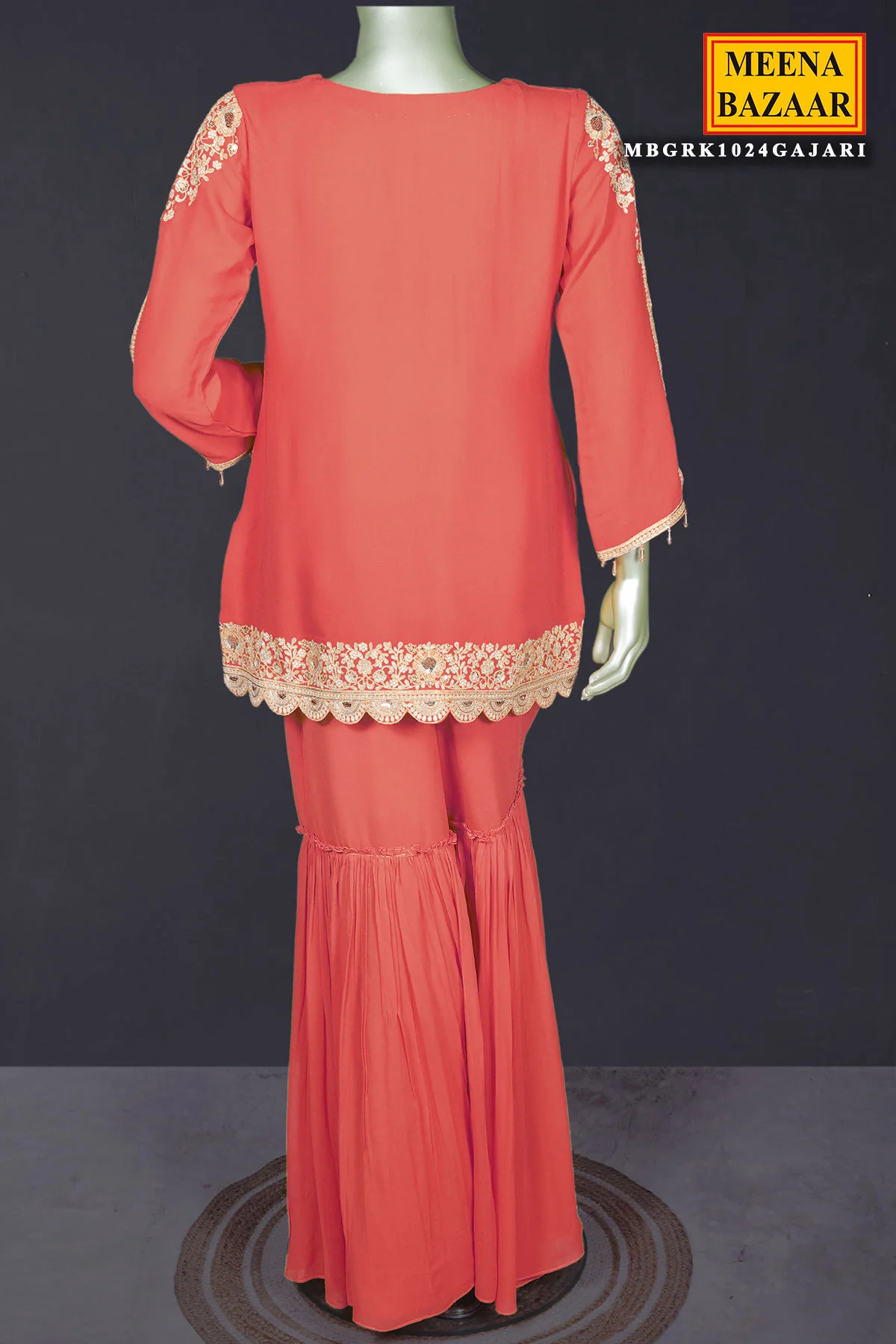 Gajari Zari Sequin Embroidered Georgette Gharara Suit Set - Image 13