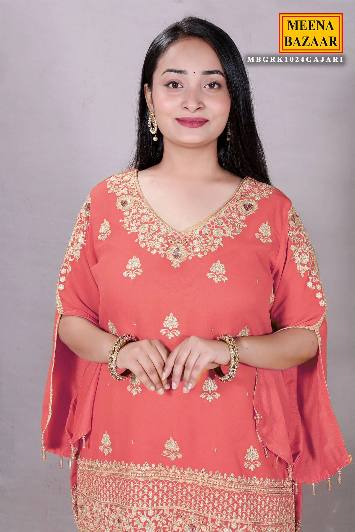 Gajari Zari Sequin Embroidered Georgette Gharara Suit Set - Image 2