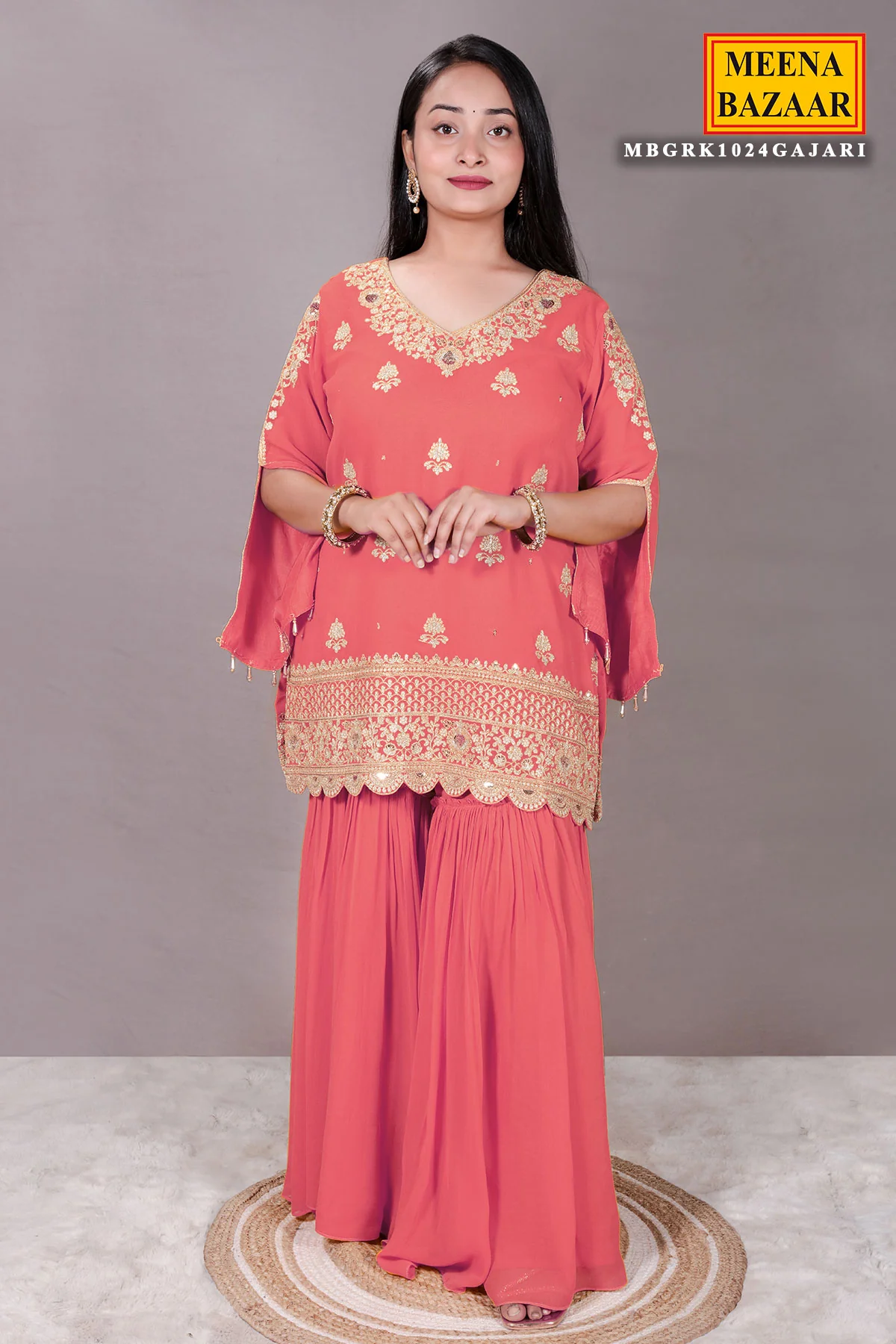 Gajari Zari Sequin Embroidered Georgette Gharara Suit Set - Image 4