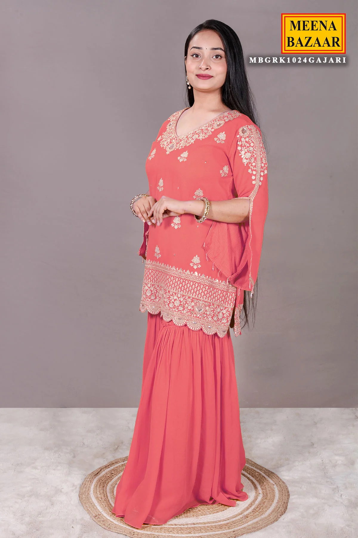 Gajari Zari Sequin Embroidered Georgette Gharara Suit Set - Image 5