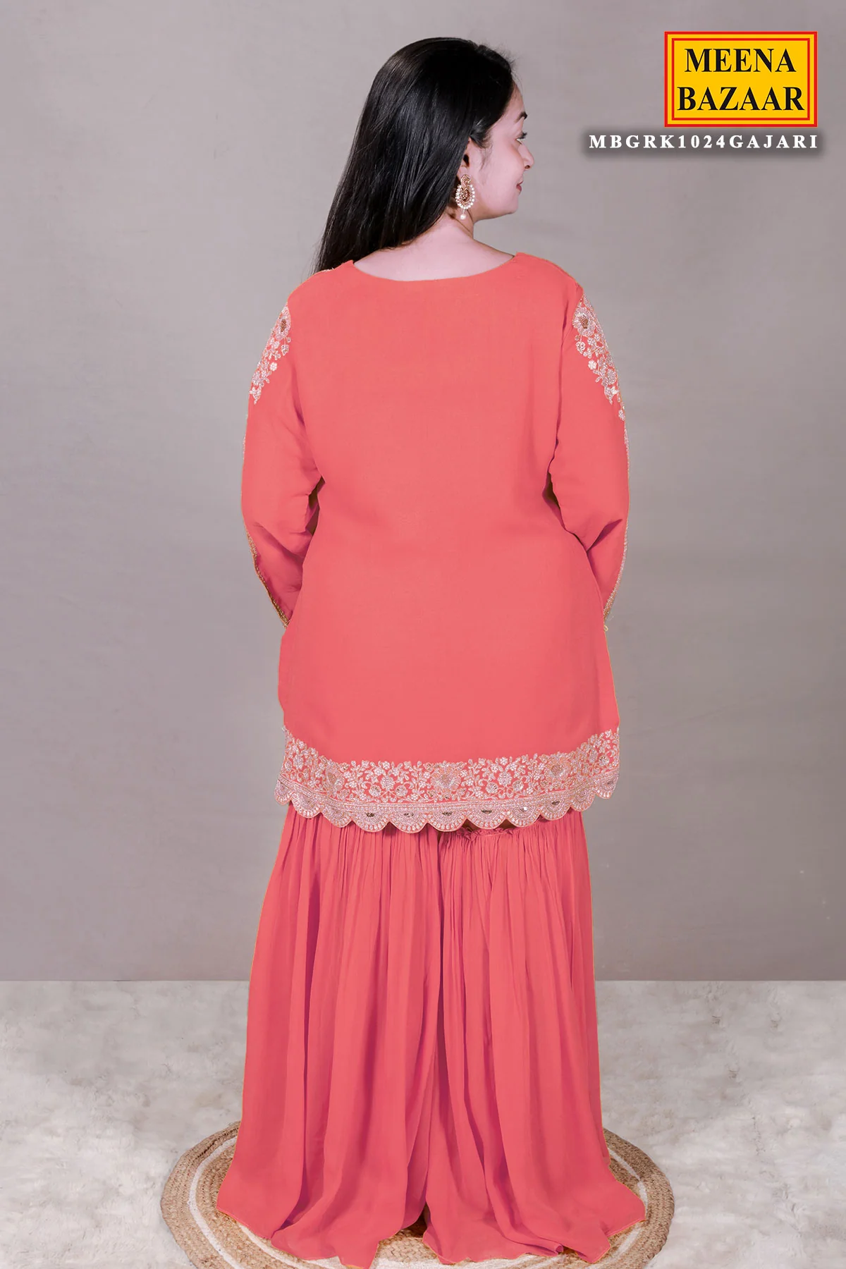 Gajari Zari Sequin Embroidered Georgette Gharara Suit Set - Image 6