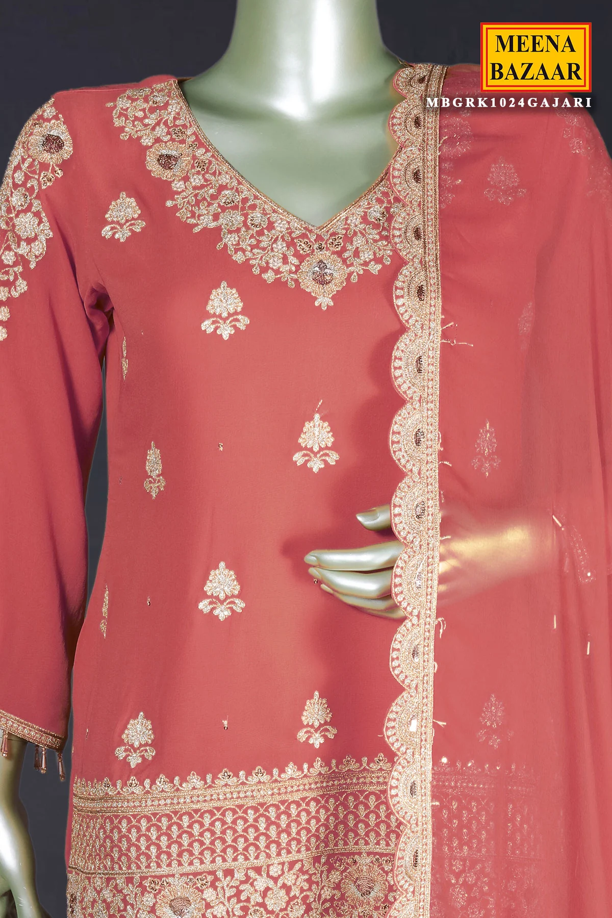 Gajari Zari Sequin Embroidered Georgette Gharara Suit Set - Image 9
