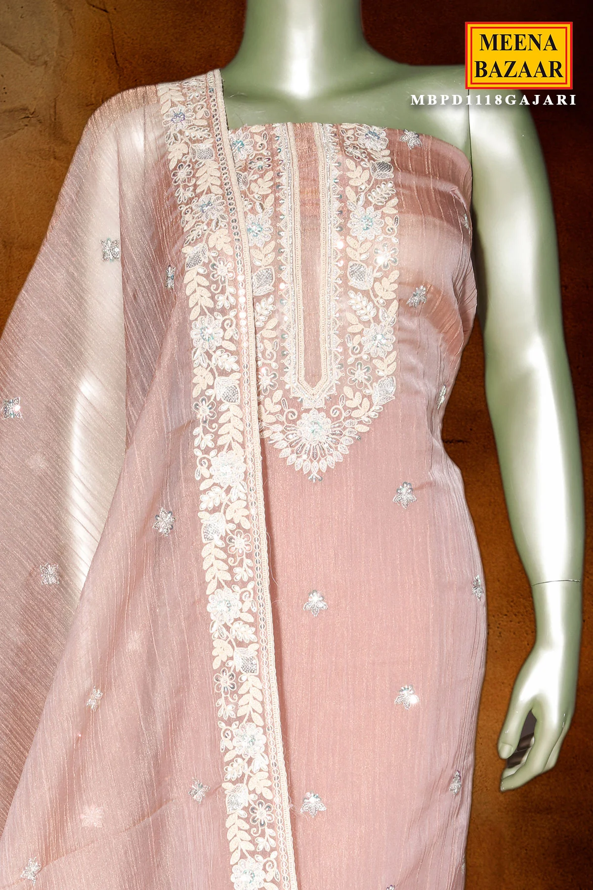 Gajri Tissue Unstitched Suit with Exquisite Sequin & Embroidery Work - Image 3