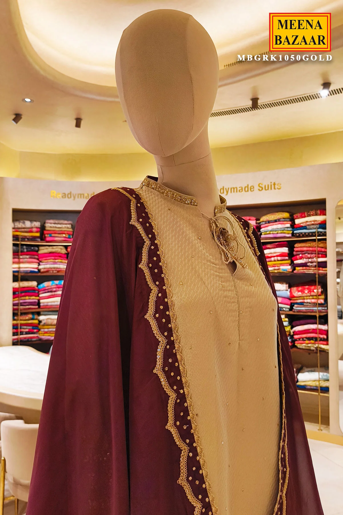 Gold Kurta Set with Embroidered Pants & Dupatta - Image 2
