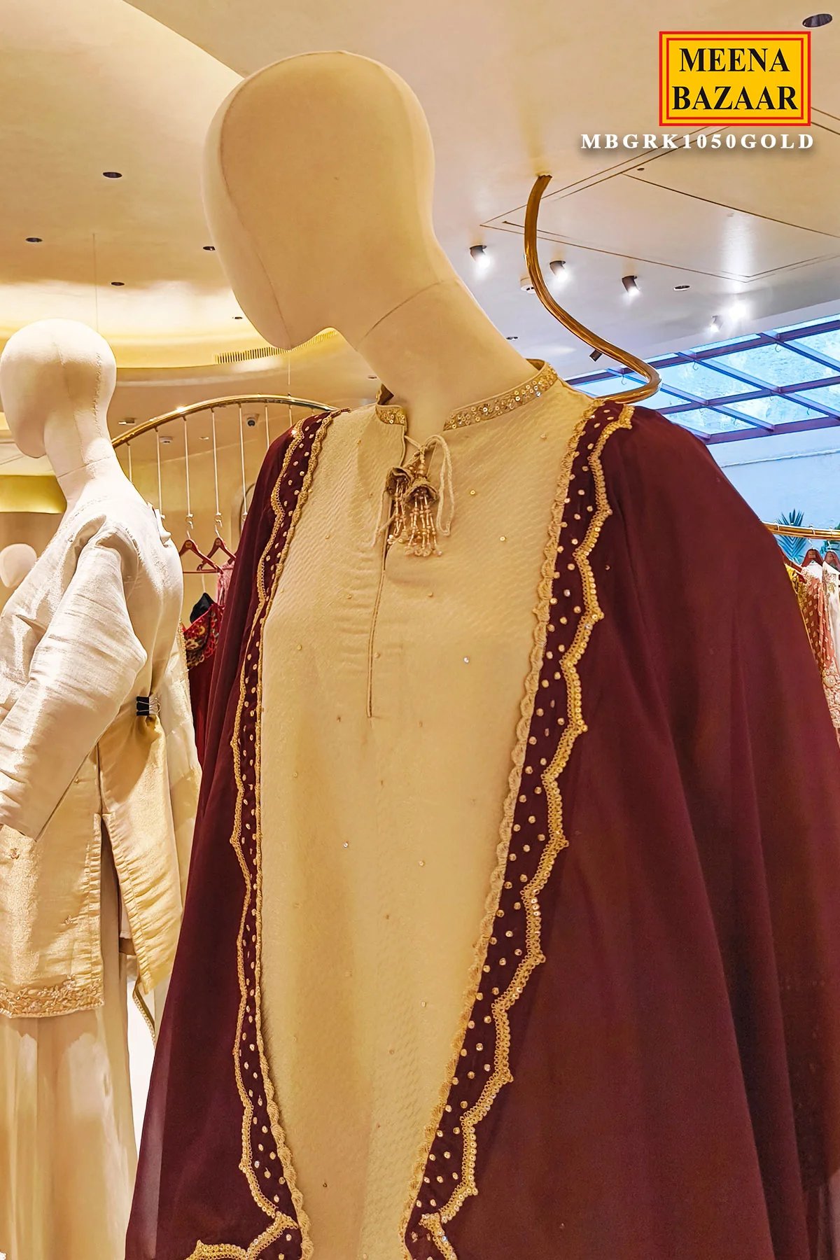 Gold Kurta Set with Embroidered Pants & Dupatta - Image 3