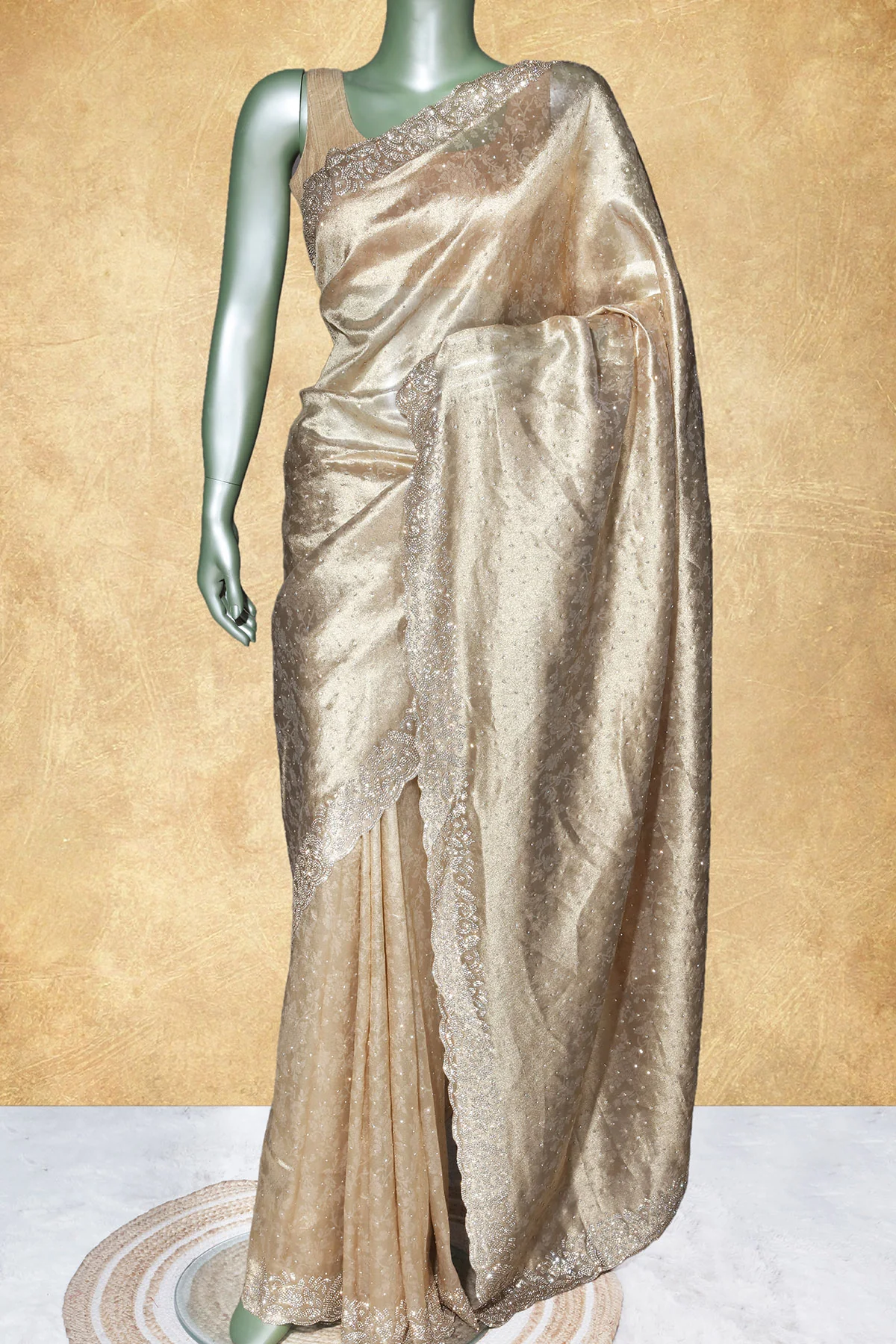 Gold Shimmer Saree with Swarovski Work for Women - Image 2
