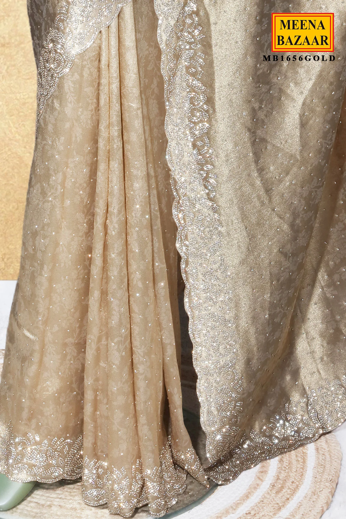 Gold Shimmer Saree with Swarovski Work for Women - Image 4