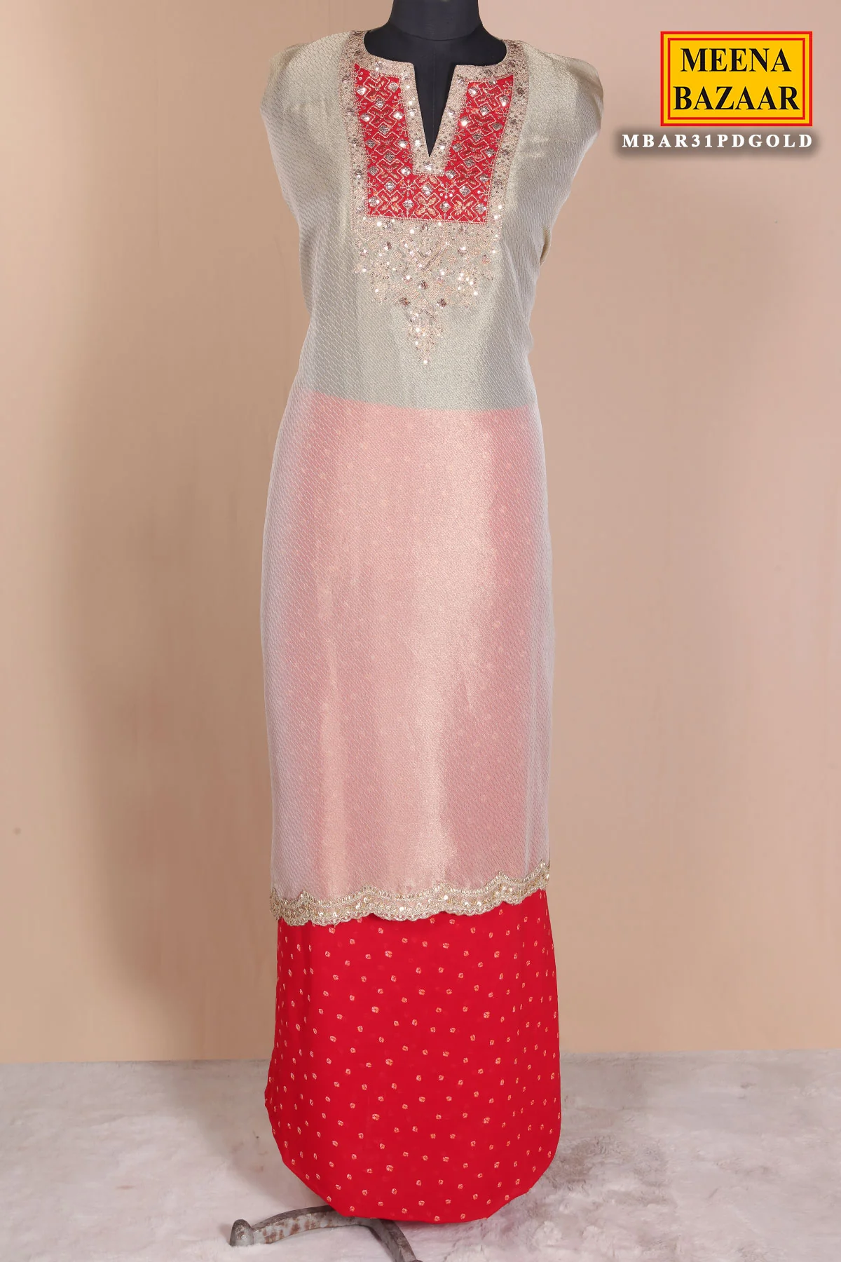 Gold Silk with Exquisite Embroidery Unstitched Suit - Image 4