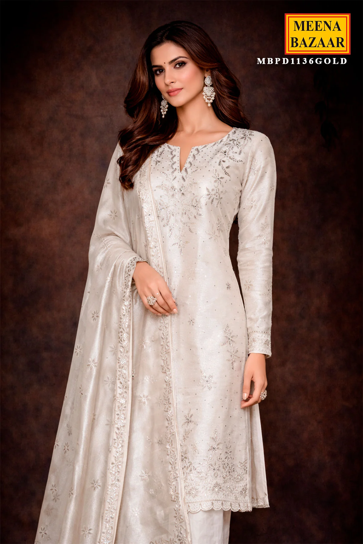 Gold Silk Unstitched Suit with Mukesh, Pita & Embroidery Work - Image 7