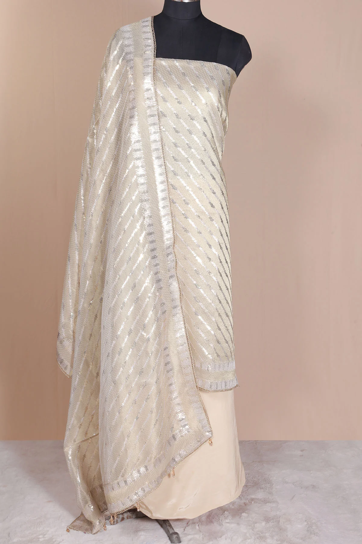 Gold Silk Unstitched Suit with Premium Sequin Work - Image 12