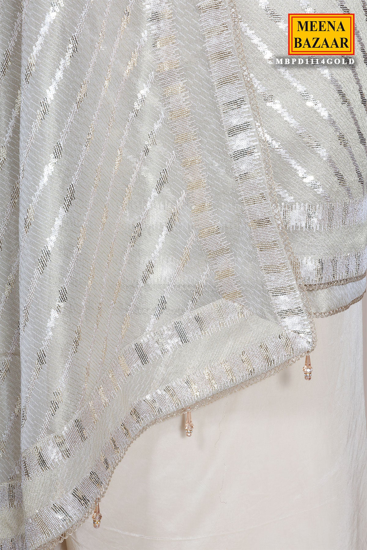 Gold Silk Unstitched Suit with Premium Sequin Work - Image 13