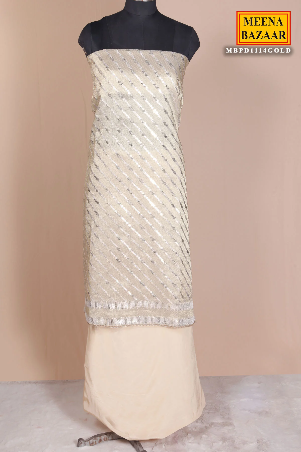 Gold Silk Unstitched Suit with Premium Sequin Work - Image 14