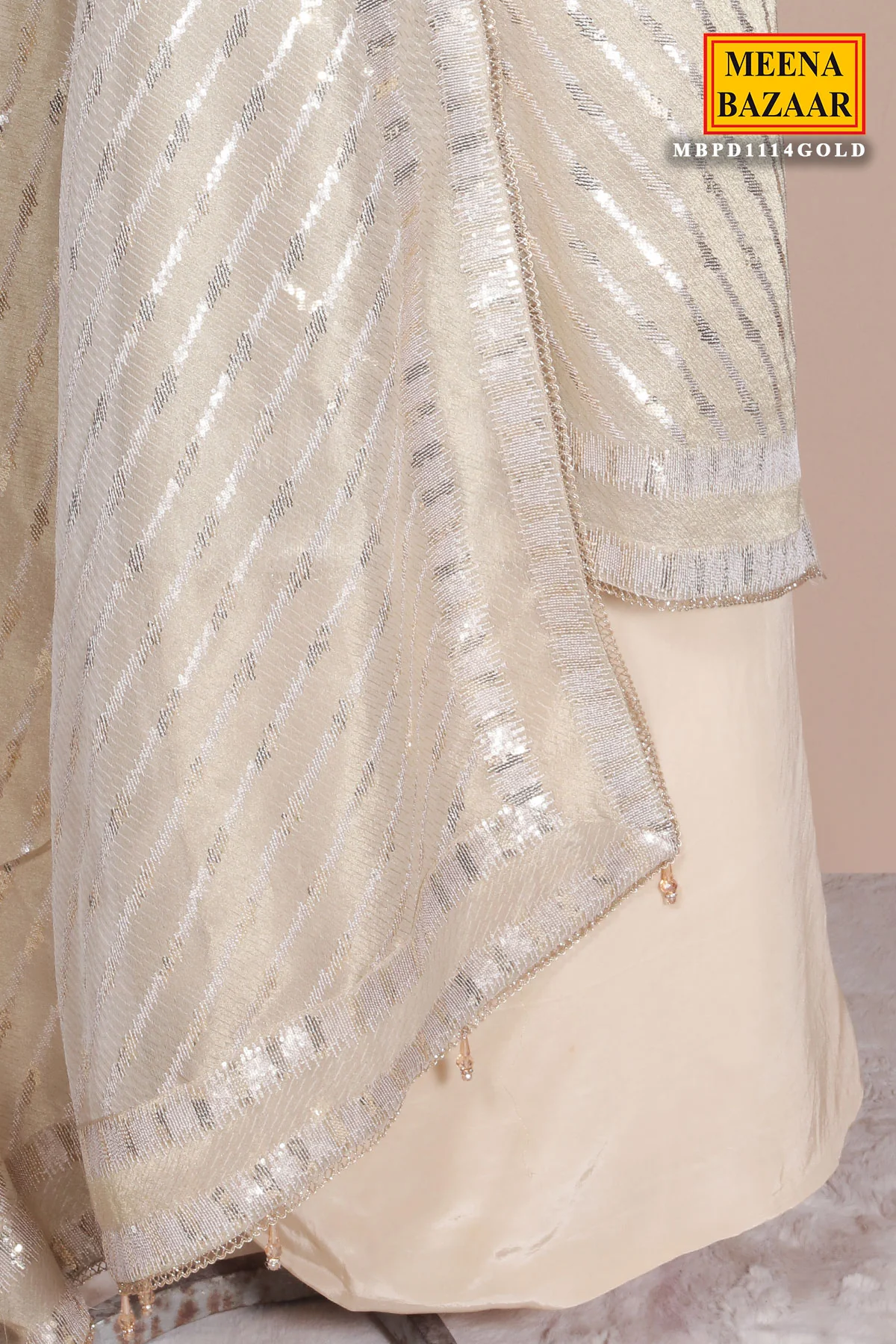 Gold Silk Unstitched Suit with Premium Sequin Work - Image 15