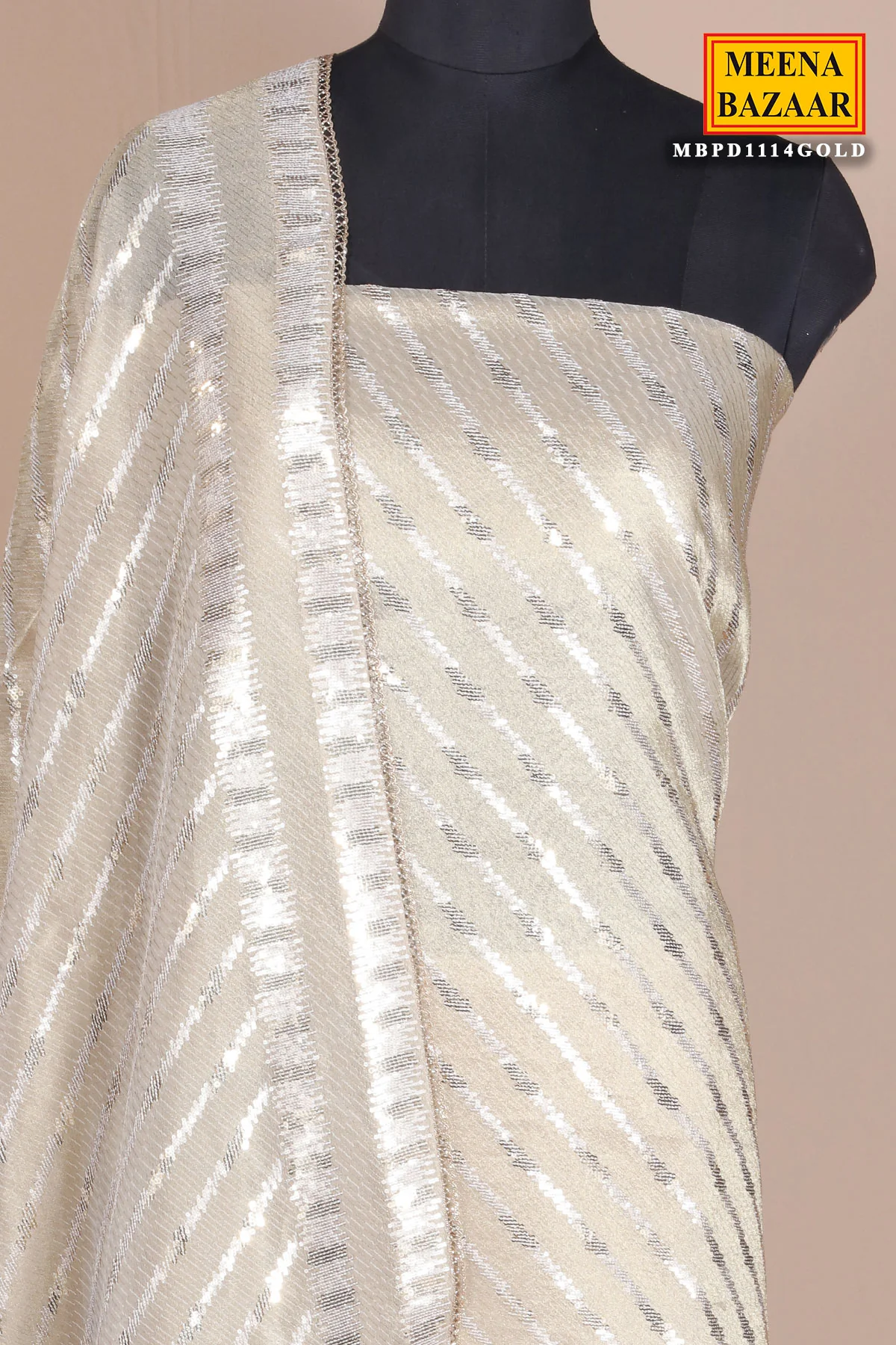 Gold Silk Unstitched Suit with Premium Sequin Work - Image 16