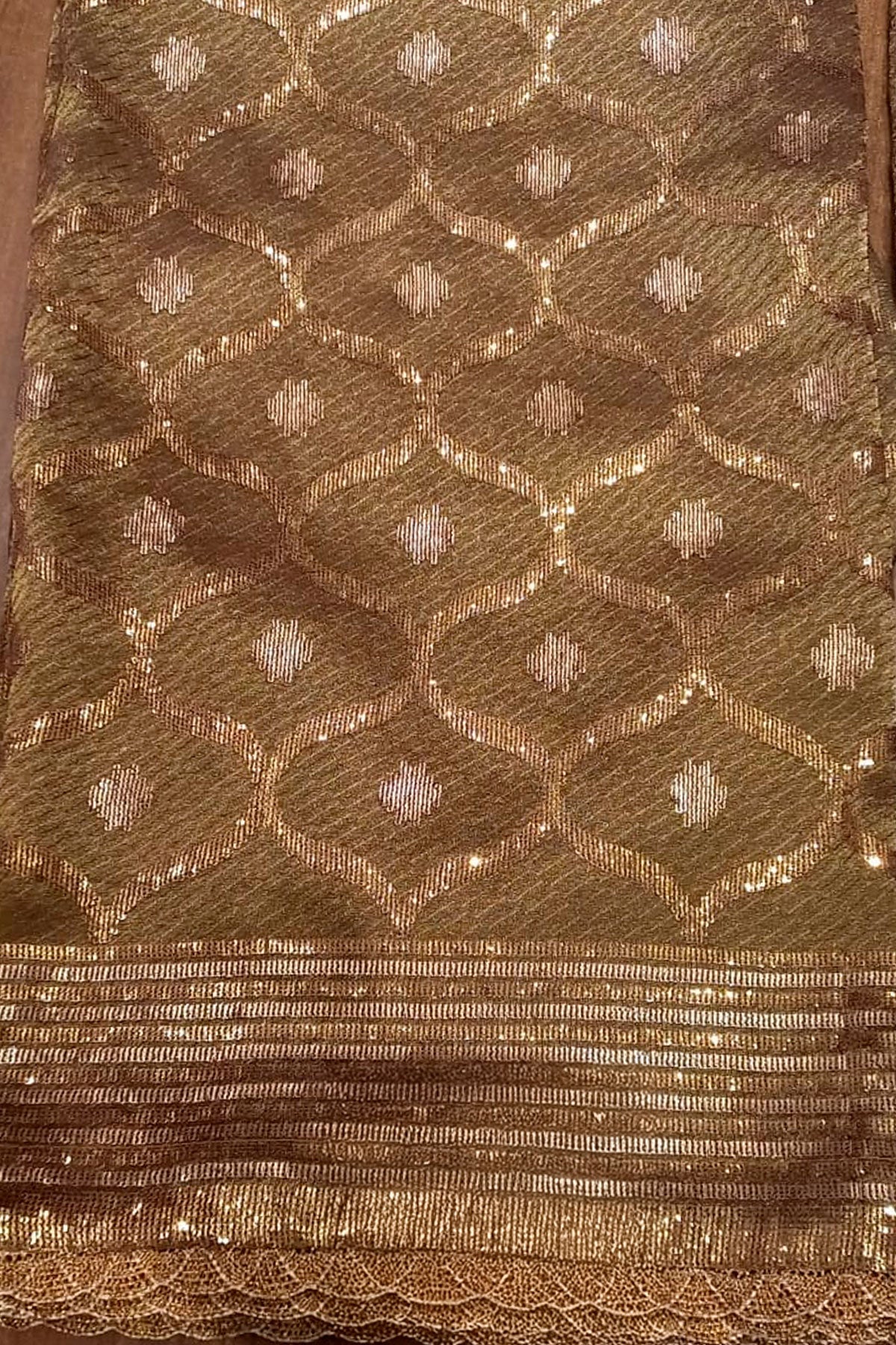 Copper Kanjivaram Tissue Suit Set with Matching Dupatta Festive Wear - Image 11