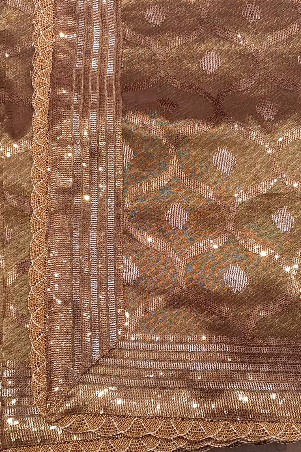 Copper Kanjivaram Tissue Suit Set with Matching Dupatta Festive Wear - Image 12