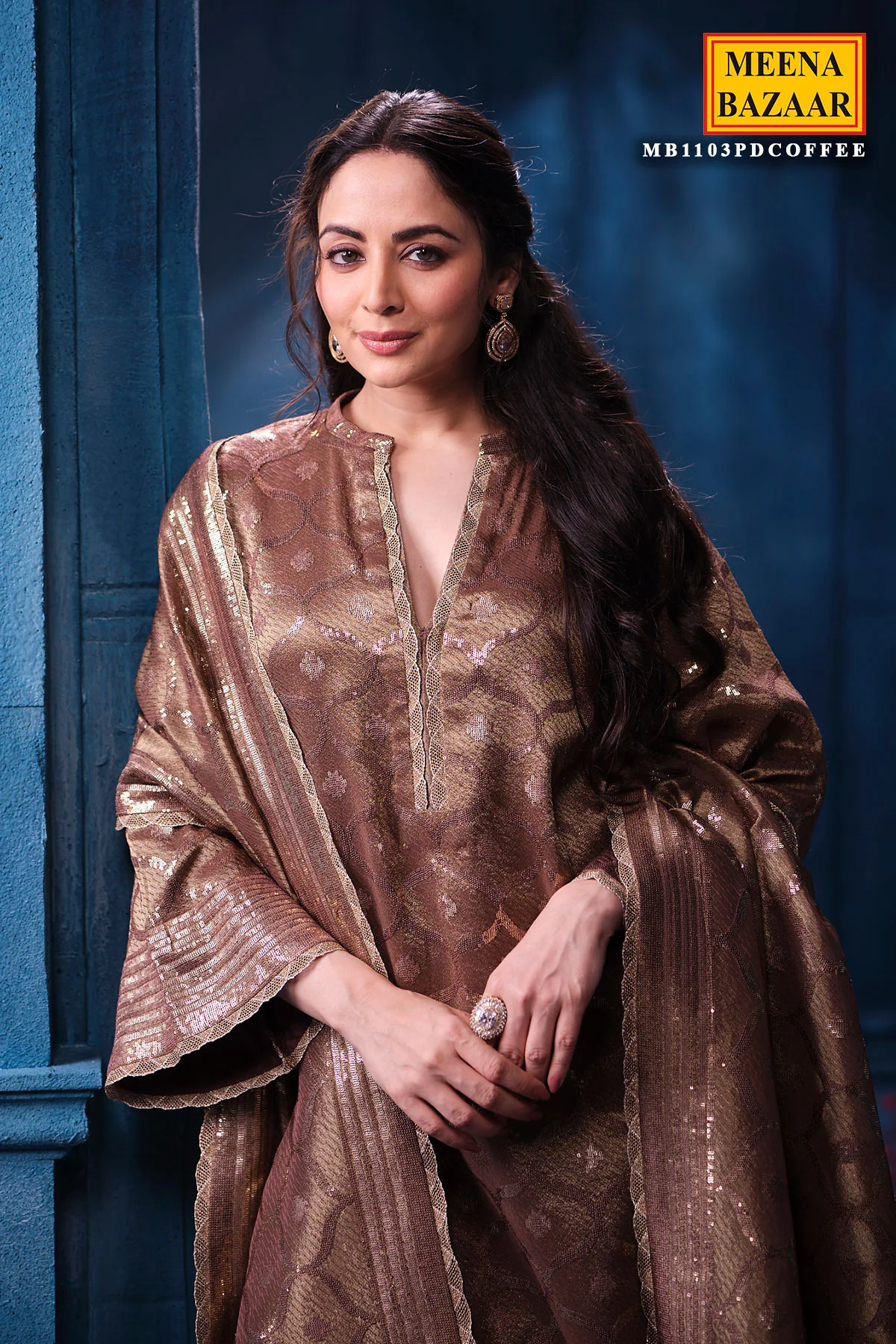Copper Kanjivaram Tissue Suit Set with Matching Dupatta Festive Wear - Image 8