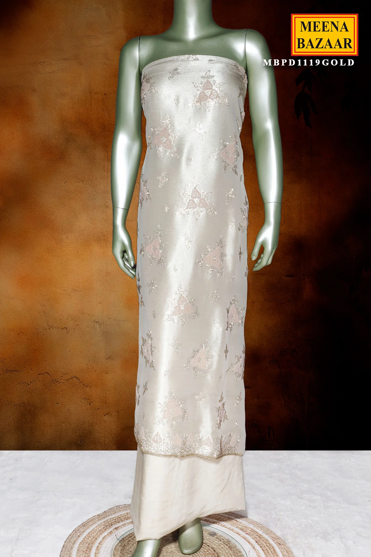 Gold Tissue Unstitched Suit with Zarkan & Pulse Work - Image 4