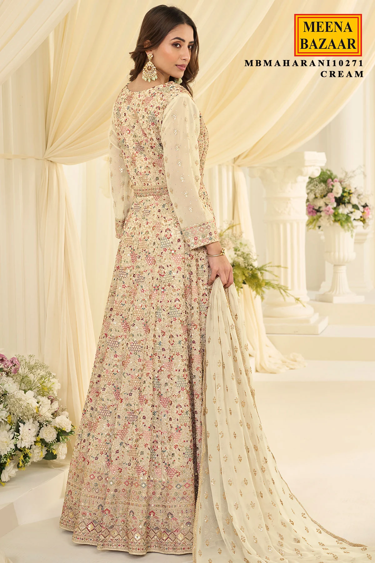 Graceful Cream Georgette Anarkali with Elegant Embroidery - Image 3