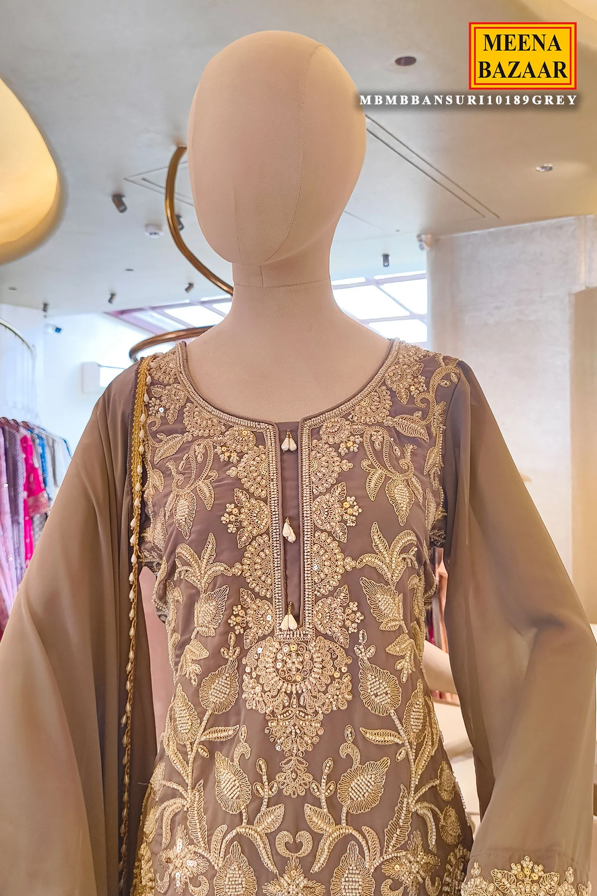 Gracefull Grey Georgette Sharara Set with Zari Embroidery - Image 2