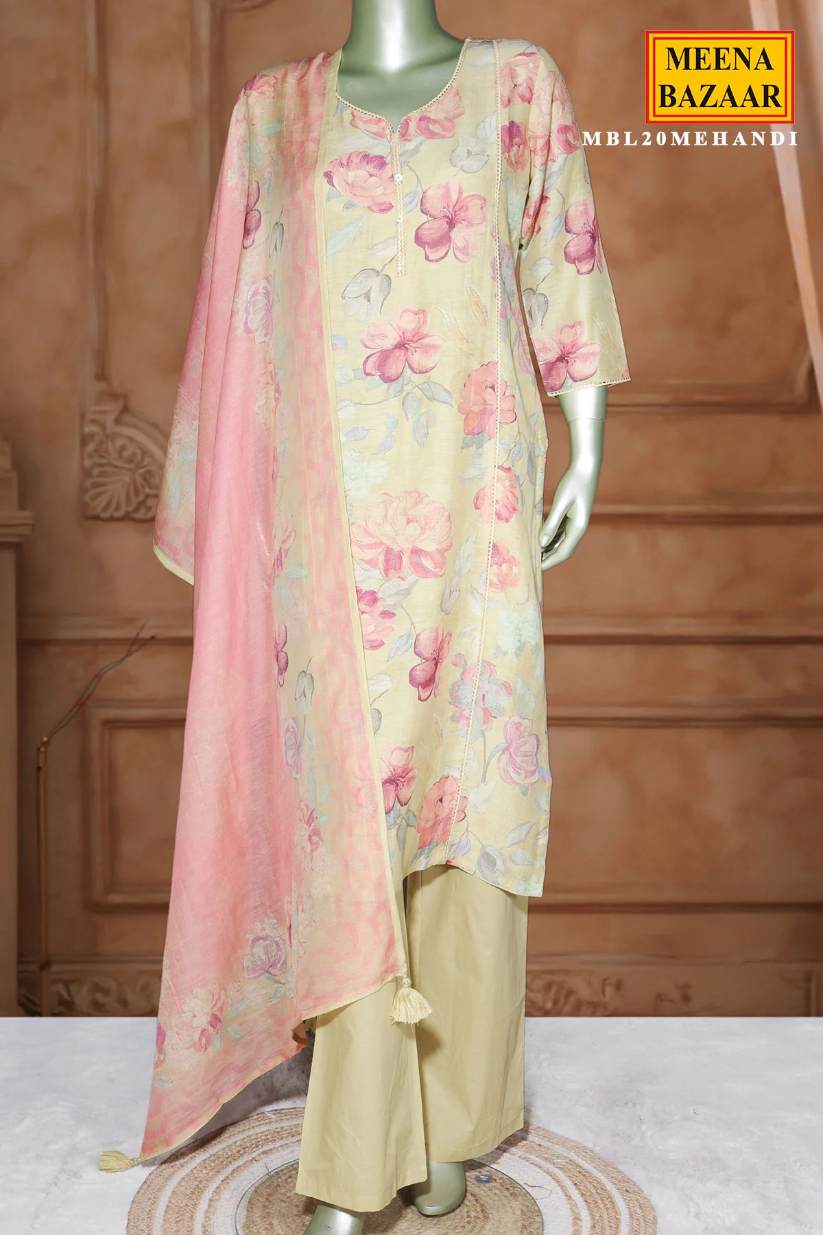 Mehandi Cotton Printed Readymade Suit - Image 5