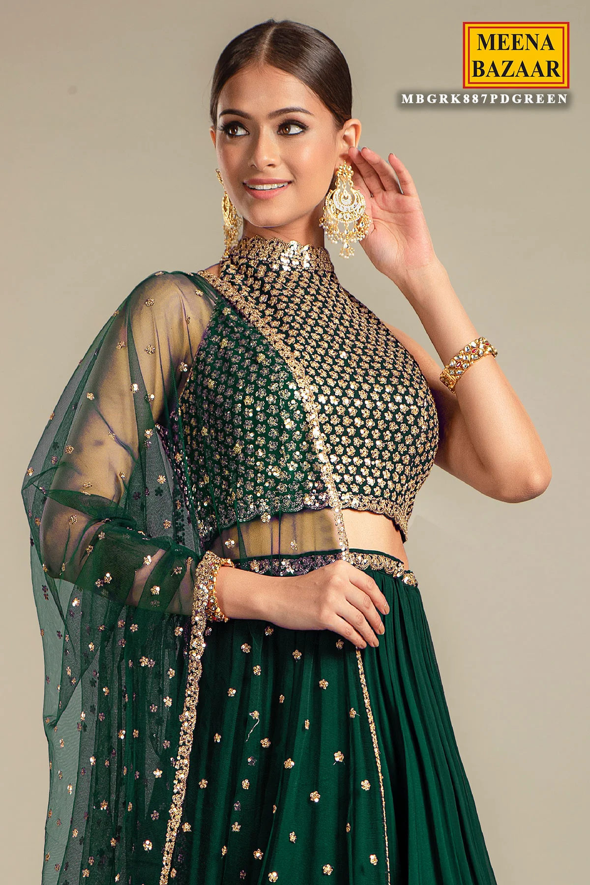 Green Georgette Lehenga - Image 3